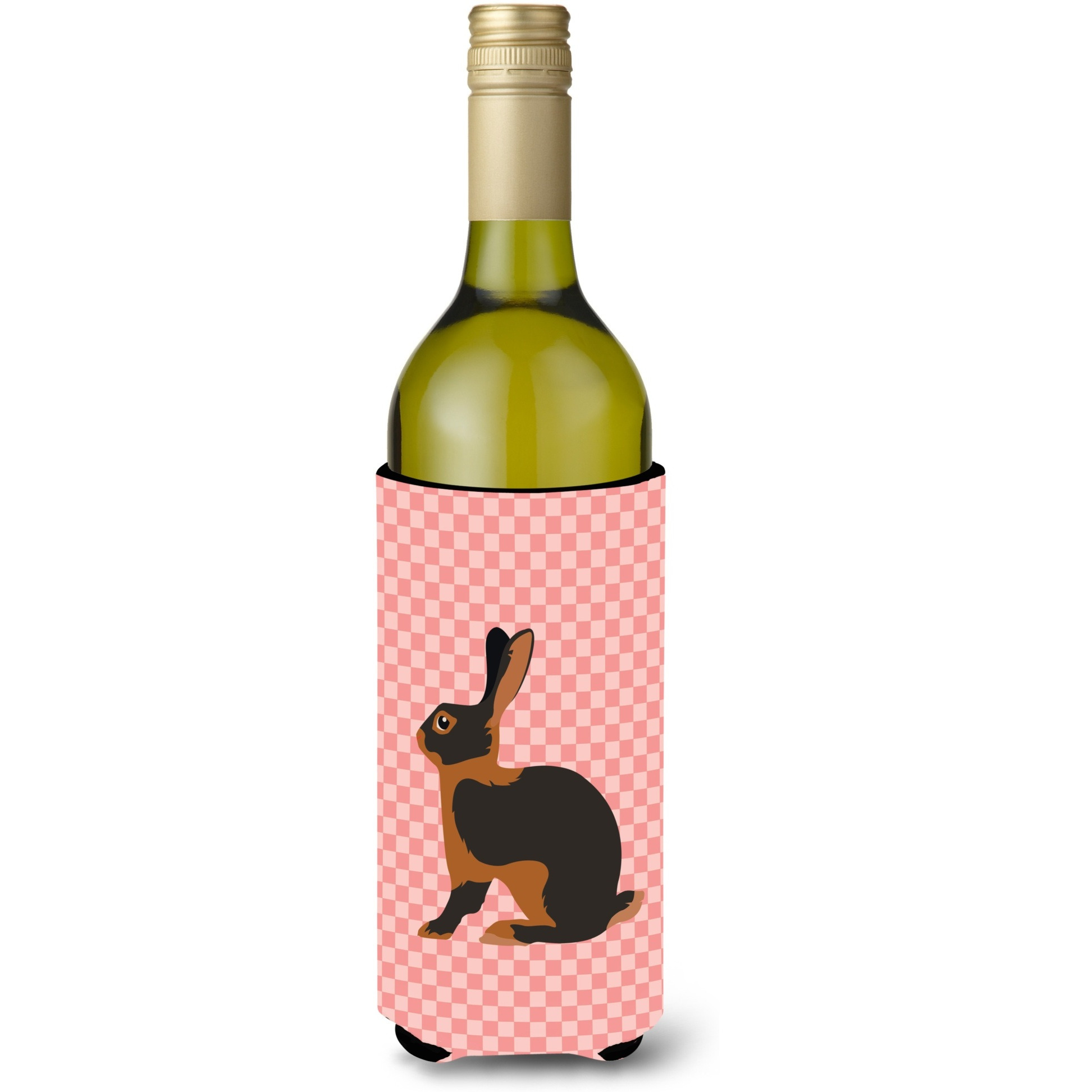 &quotCaroline's Treasures Tan Rabbit Pink Check Decorative Bottle Hugger, 750 ml, Multicolor"