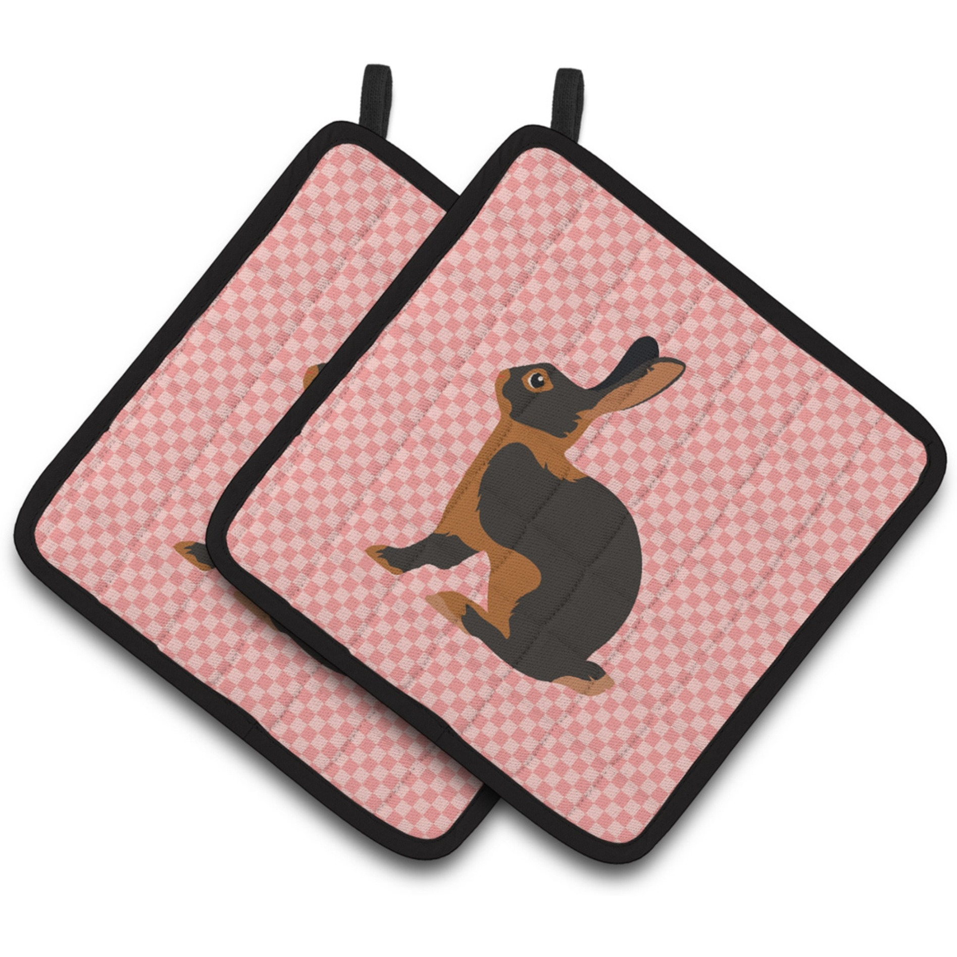 &quotCaroline's Treasures Tan Rabbit Pink Check Decorated Pot Holder, 7.5"" x 7.5"""