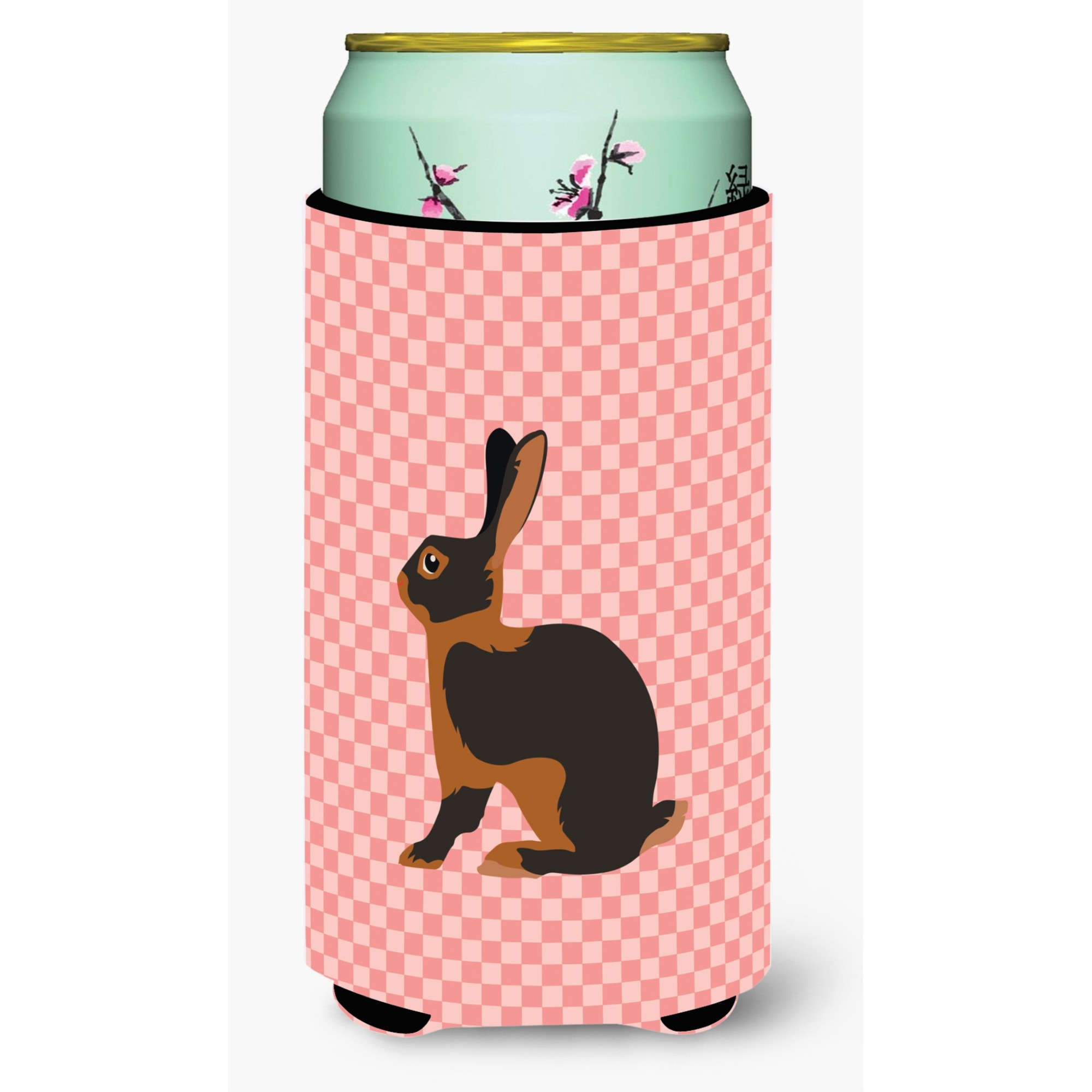 &quotCaroline's Treasures Tan Rabbit Pink Check Decorative Can Hugger, Tall Boy, Multicolor"