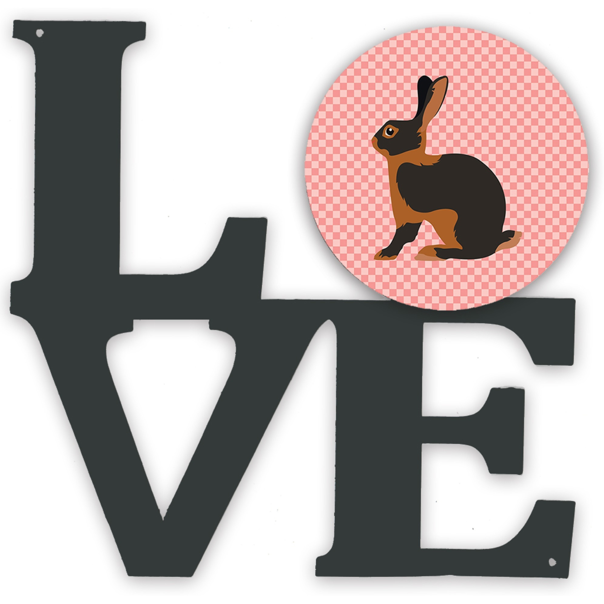 &quotCaroline's Treasures Tan Rabbit Pink Check Metal Artwork Love wall-decor, Multicolor"