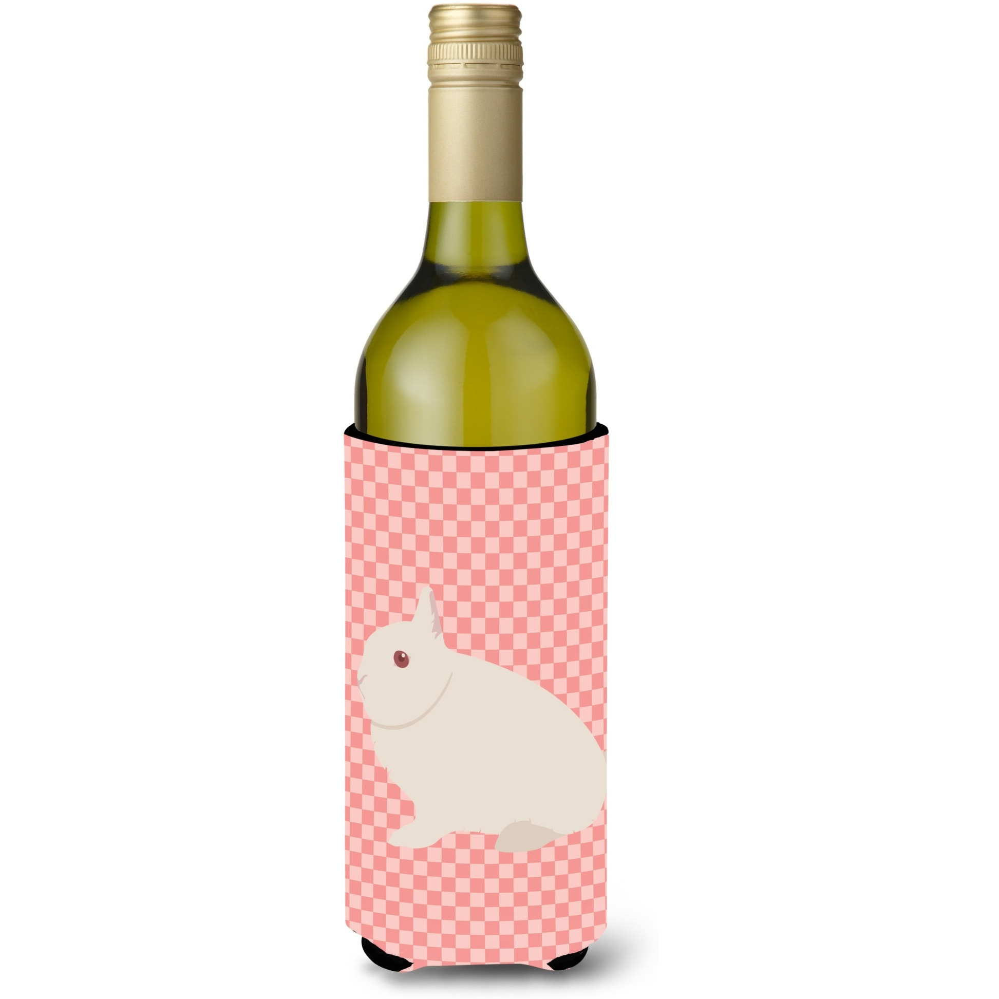 &quotCaroline's Treasures Hermelin Rabbit Pink Check Decorative Bottle Hugger, 750 ml, Multicolor"