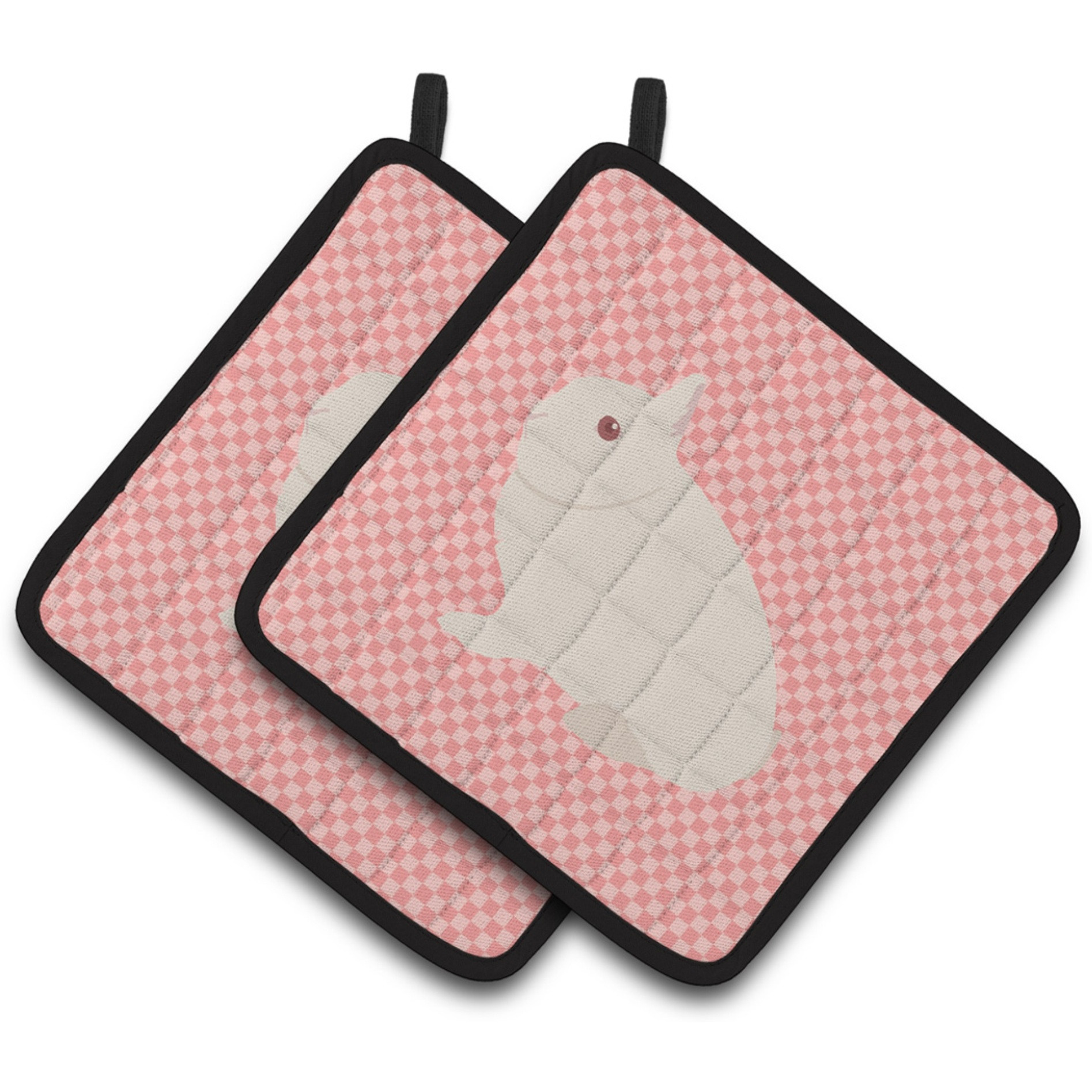&quotCaroline's Treasures Hermelin Rabbit Pink Check Decorated Pot Holder, 7.5"" x 7.5"""
