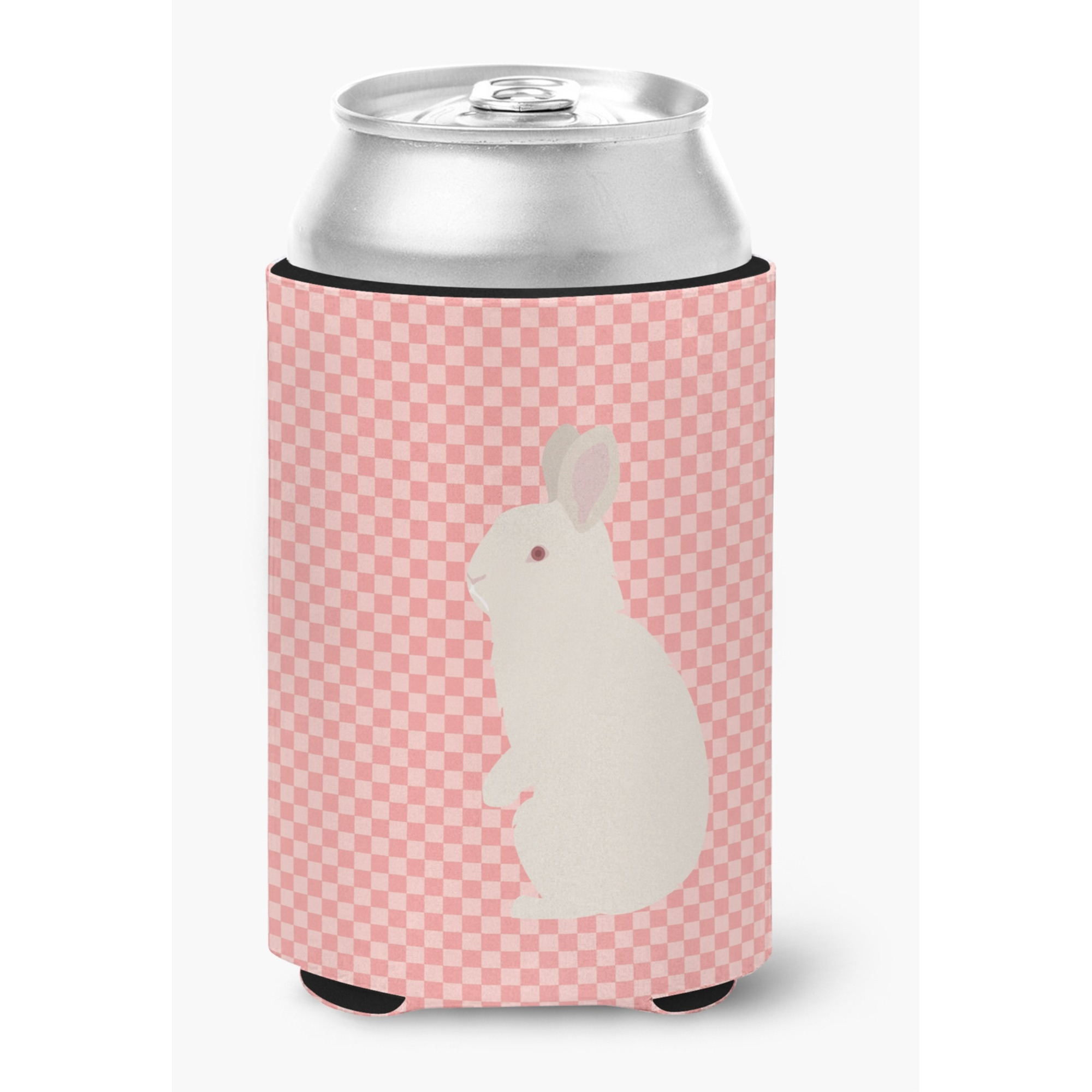 &quotCaroline's Treasures New Zealand White Rabbit Pink Check Decorative Can Hugger, Multicolor"