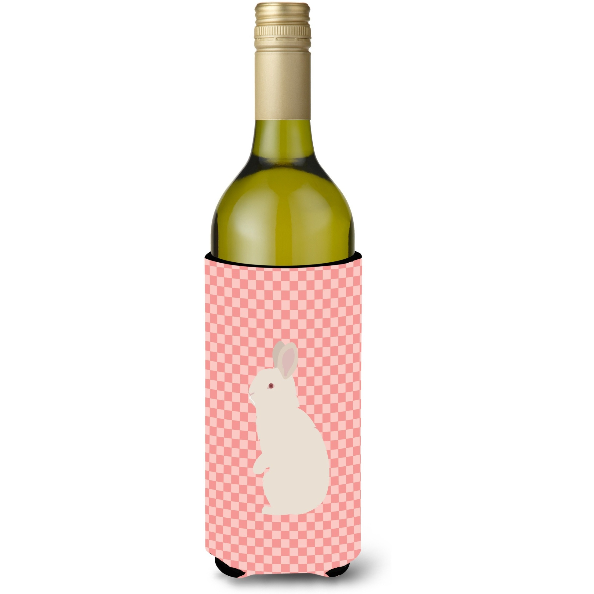 &quotCaroline's Treasures New Zealand White Rabbit Pink Check Decorative Bottle Hugger, 750 ml, Multicolor"