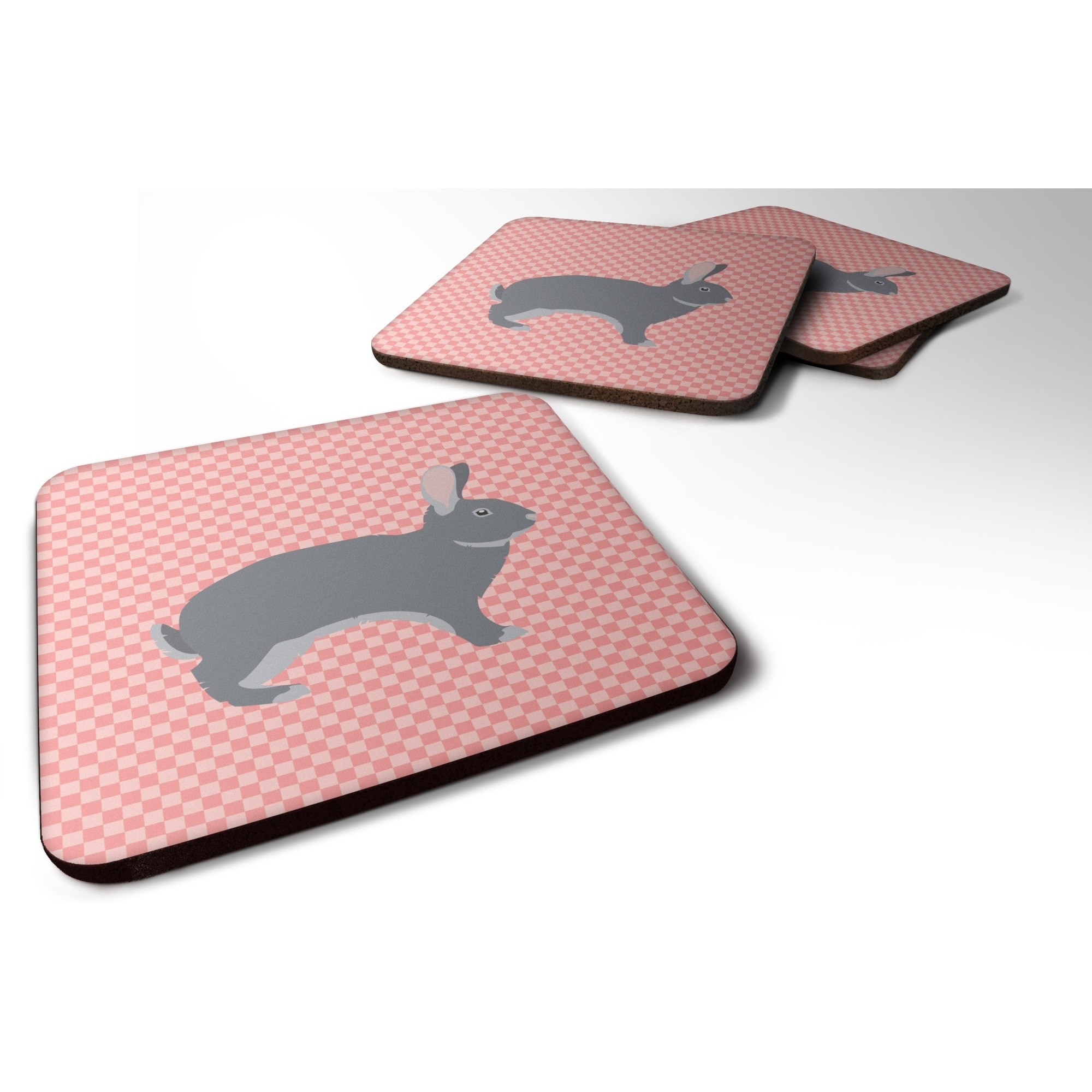 &quotCaroline's Treasures Giant Chinchilla Rabbit Pink Check Decorative coasters, 3.5, Multicolor"