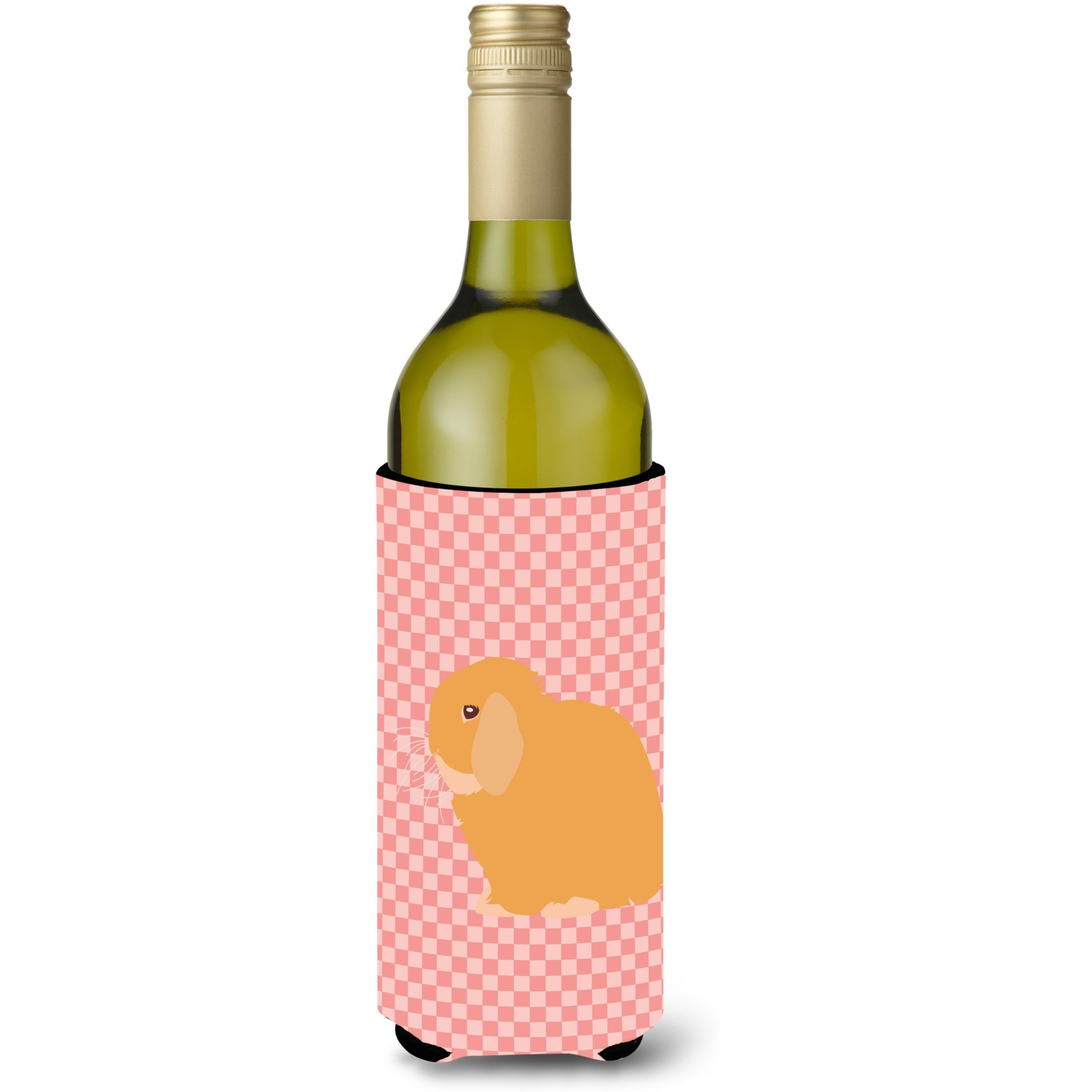 &quotCaroline's Treasures Holland Lop Rabbit Pink Check Decorative Bottle Hugger, 750 ml, Multicolor"