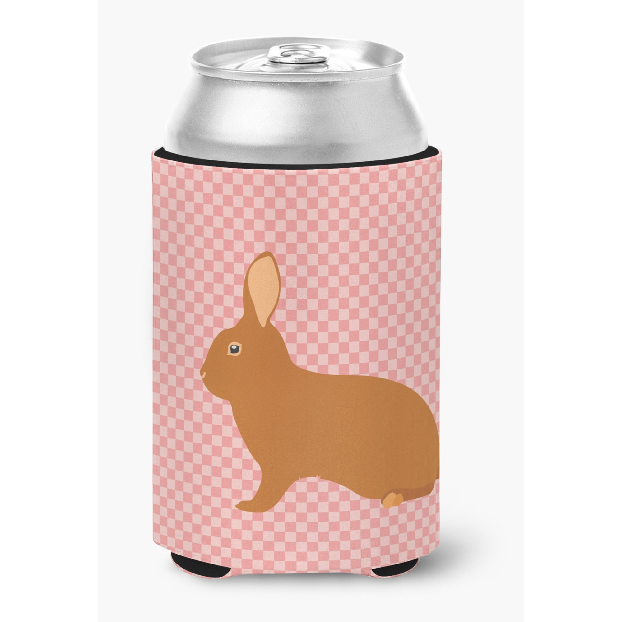 &quotCaroline's Treasures Rex Rabbit Pink Check Decorative Can Hugger, Multicolor"