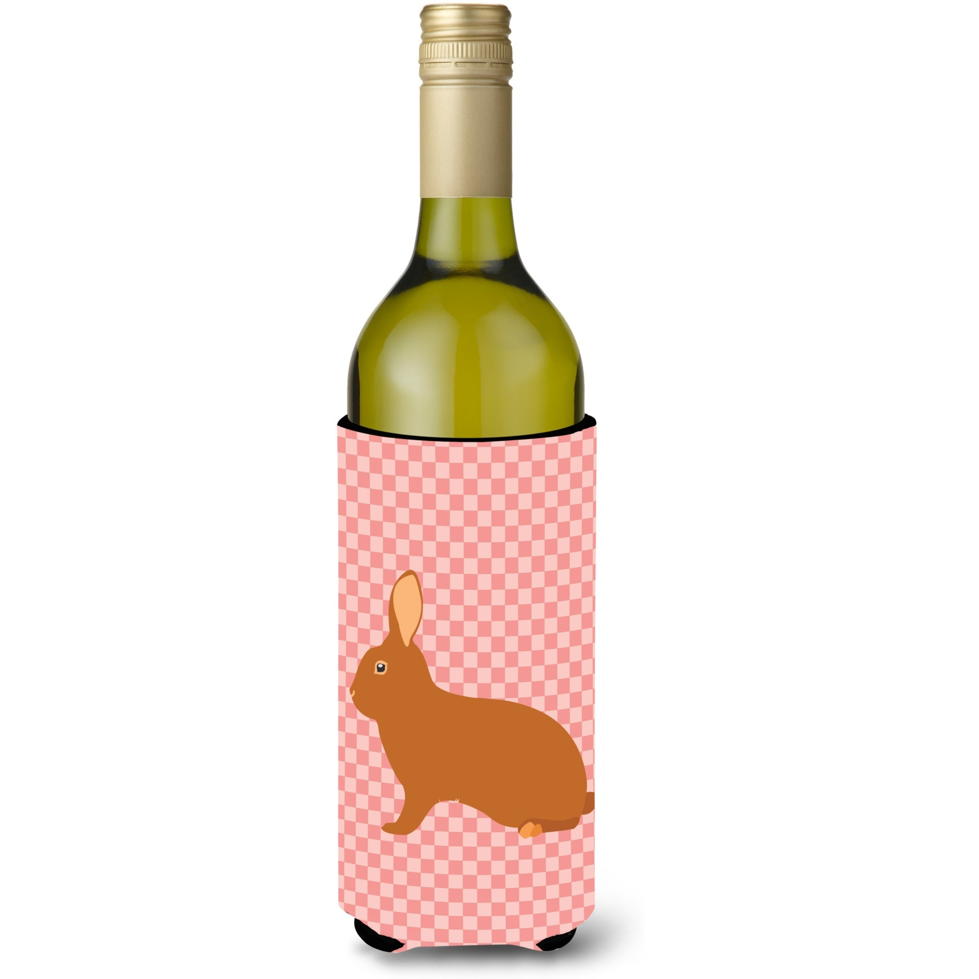 &quotCaroline's Treasures Rex Rabbit Pink Check Decorative Bottle Hugger, 750 ml, Multicolor"