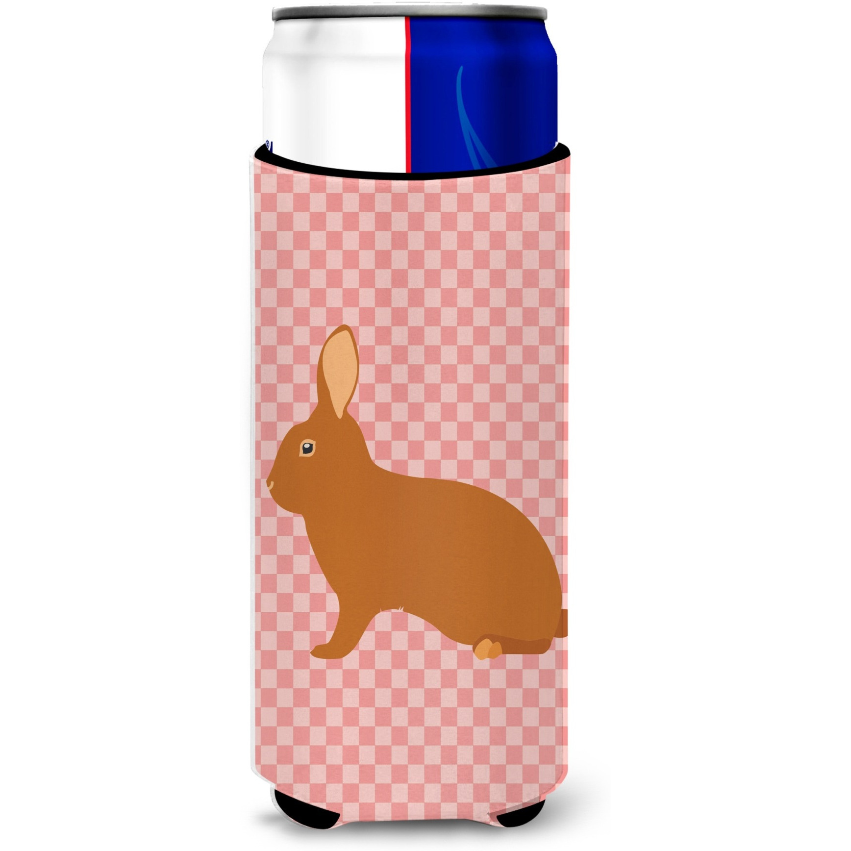 &quotCaroline's Treasures Rex Rabbit Pink Check Decorative Can Hugger, Slim, Multicolor"