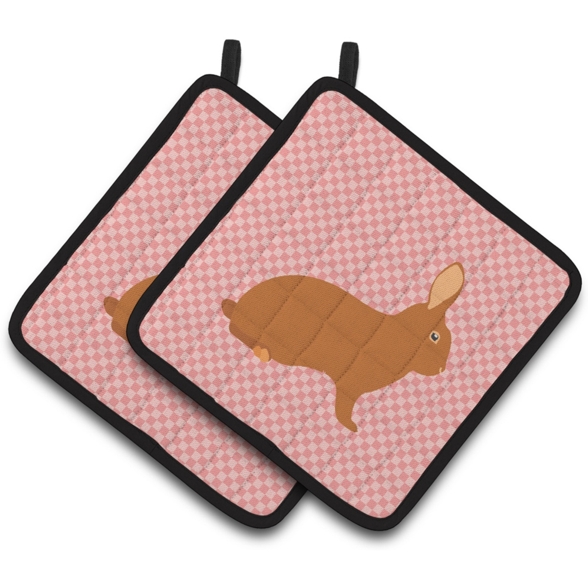 &quotCaroline's Treasures Rex Rabbit Pink Check Decorated Pot Holder, 7.5"" x 7.5"""