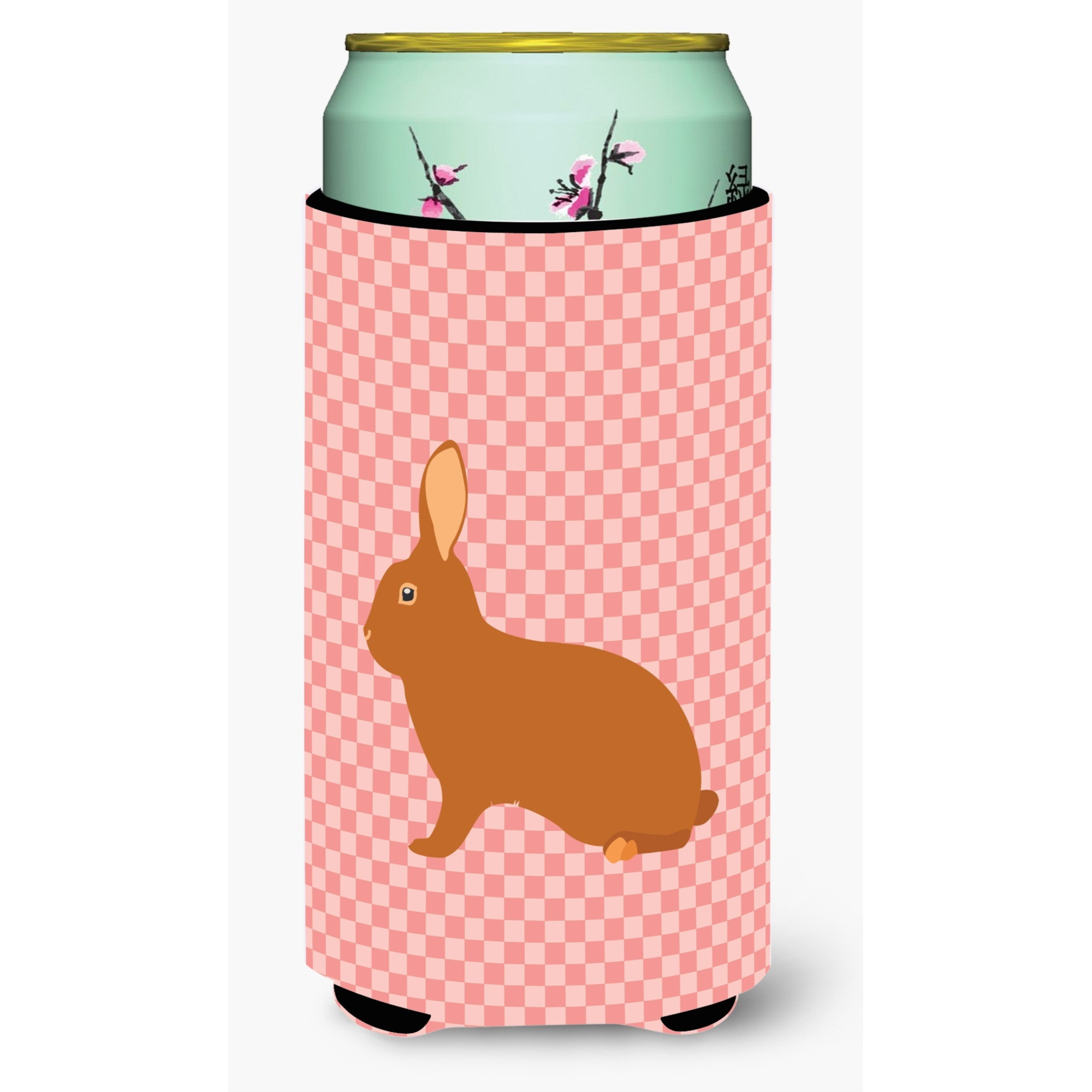 &quotCaroline's Treasures Rex Rabbit Pink Check Decorative Can Hugger, Tall Boy, Multicolor"