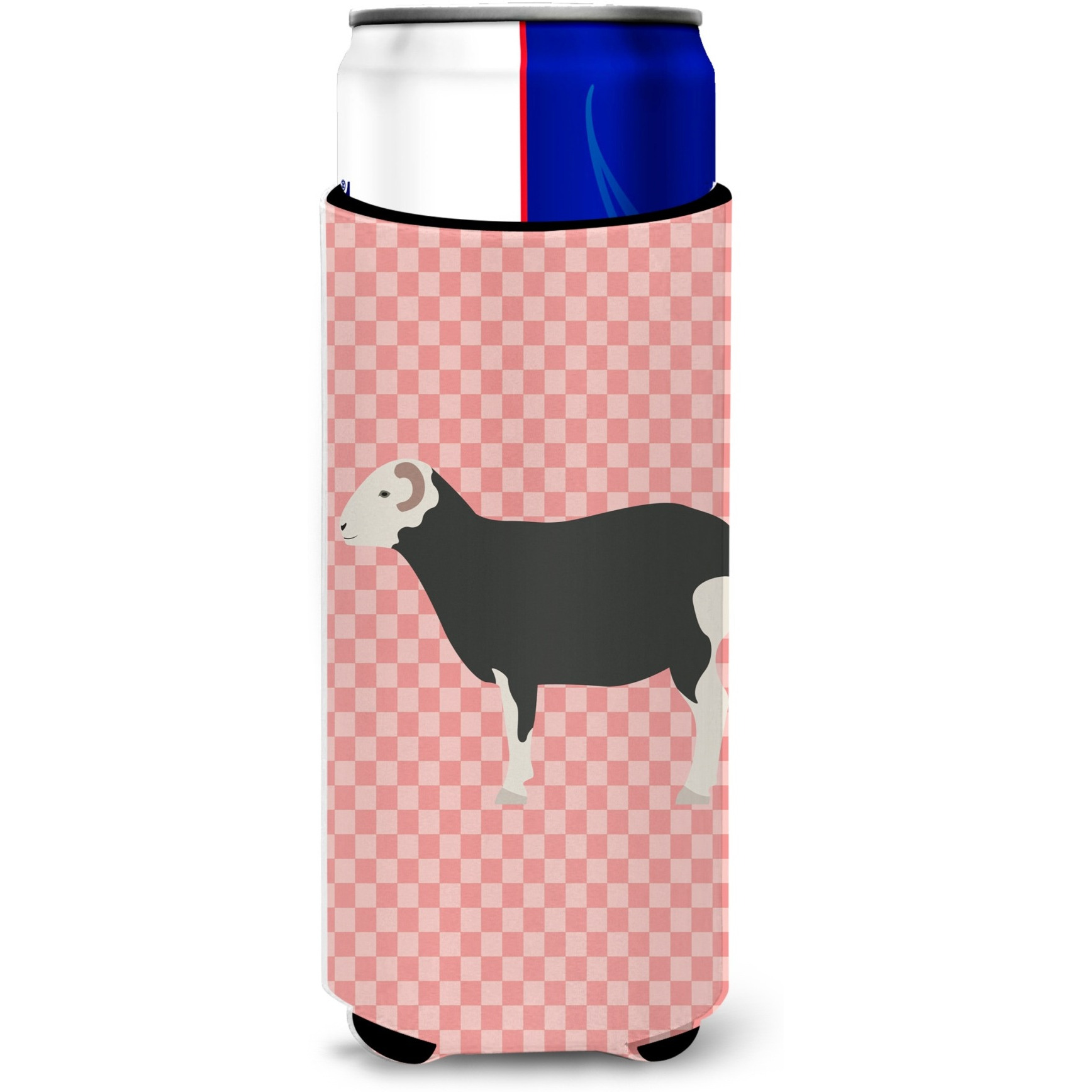 &quotCaroline's Treasures Herwick Sheep Pink Check Decorative Can Hugger, Slim, Multicolor"