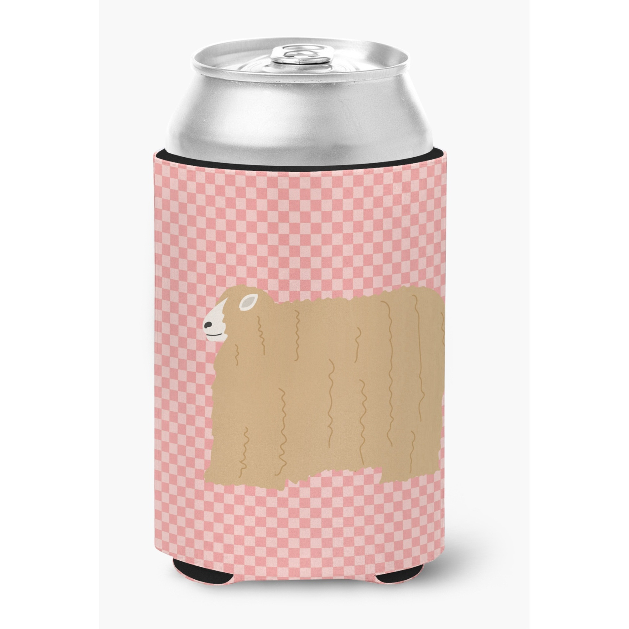 &quotCaroline's Treasures Lincoln Longwool Sheep Pink Check Decorative Can Hugger, Multicolor"