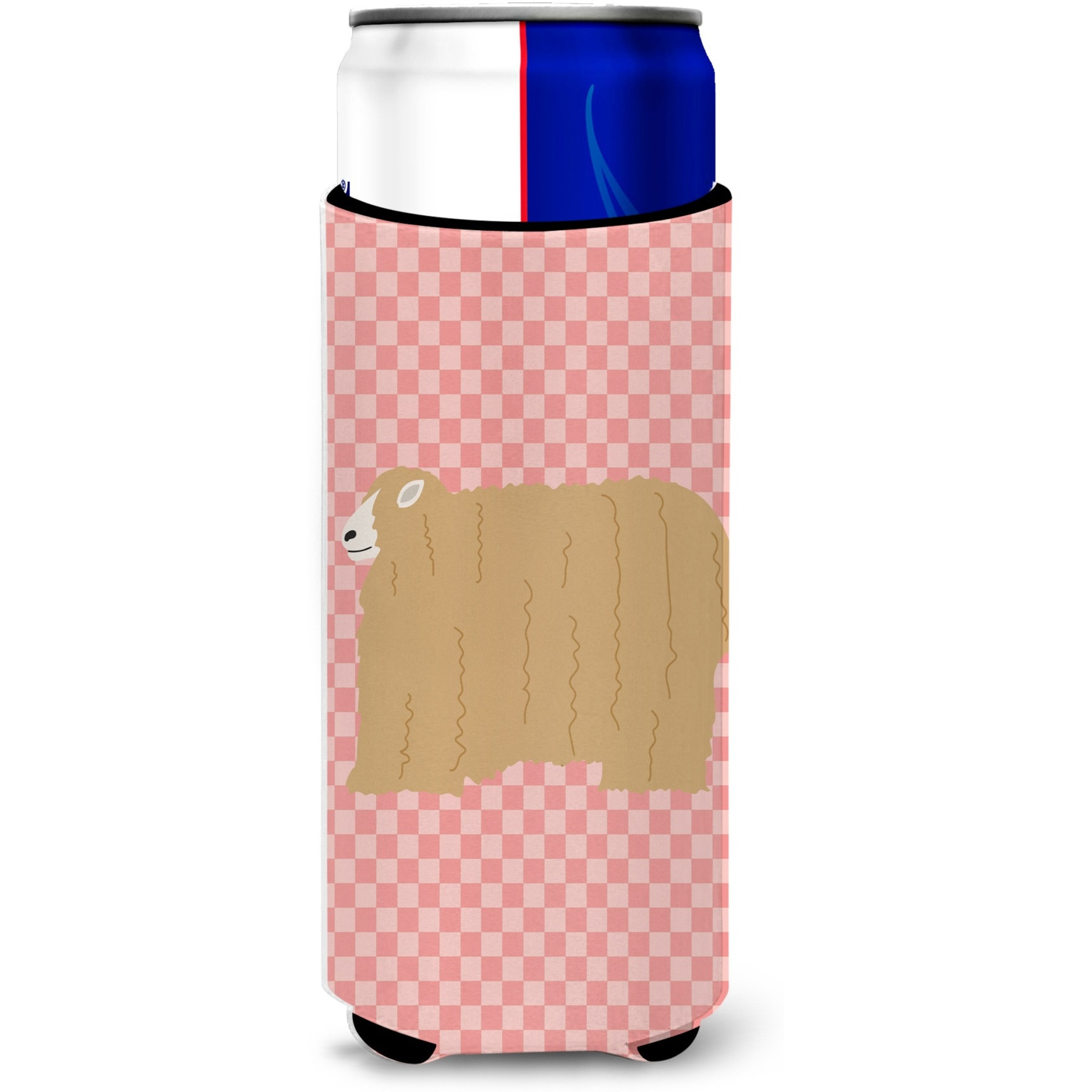 &quotCaroline's Treasures Lincoln Longwool Sheep Pink Check Decorative Can Hugger, Slim, Multicolor"