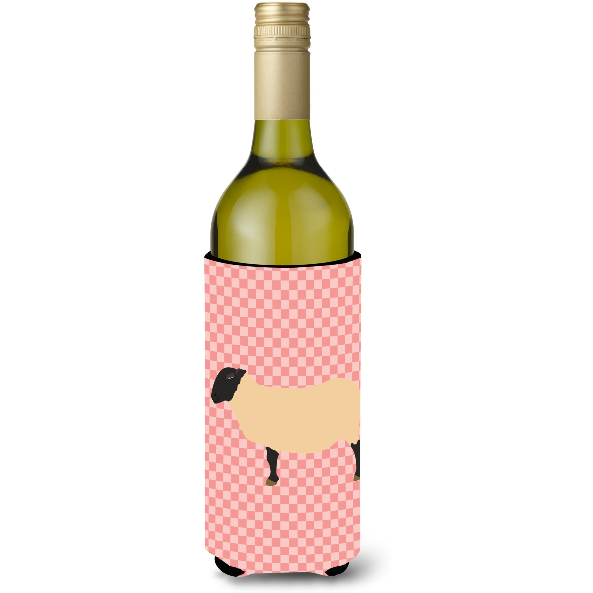 &quotCaroline's Treasures Suffolk Sheep Pink Check Decorative Bottle Hugger, 750 ml, Multicolor"
