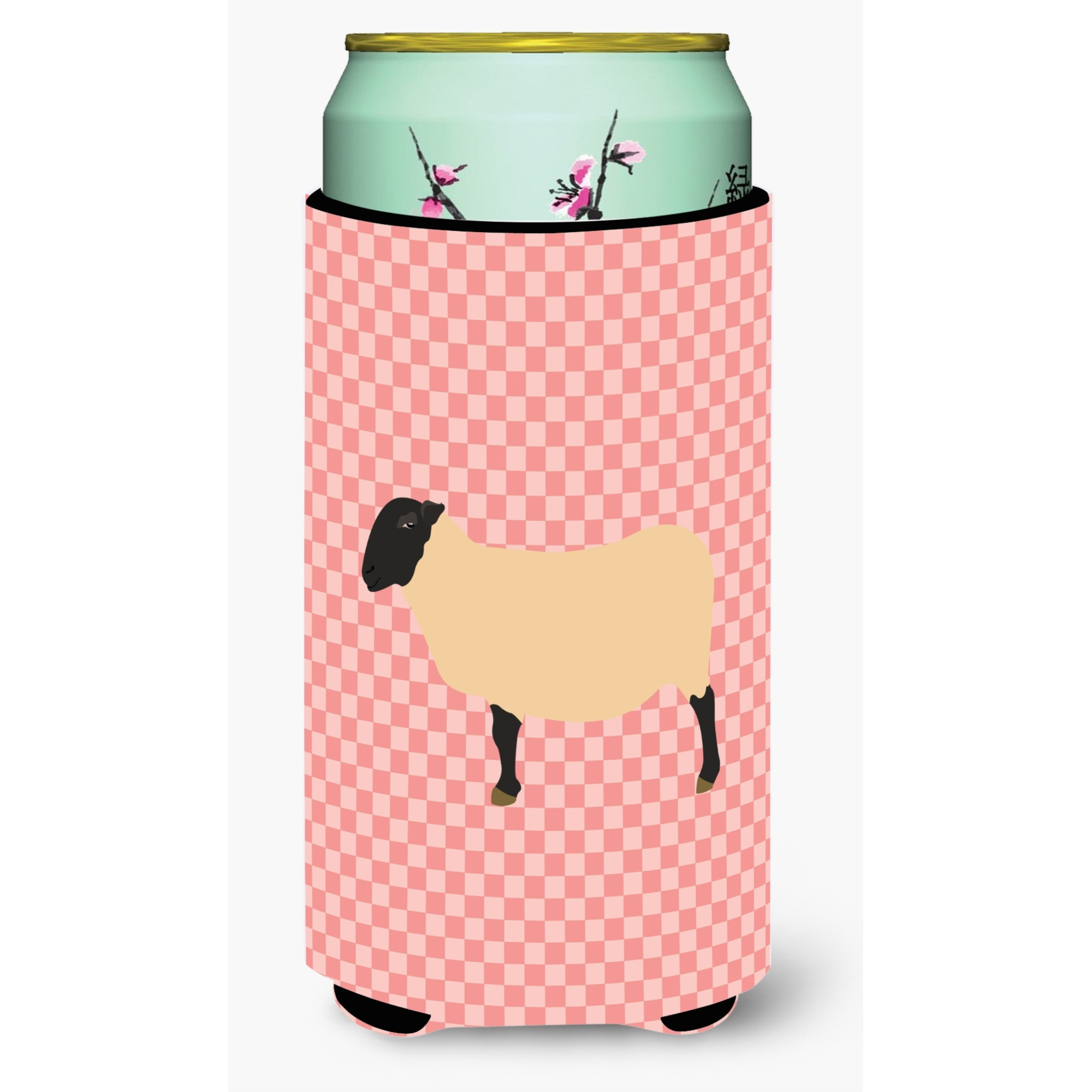 &quotCaroline's Treasures Suffolk Sheep Pink Check Decorative Can Hugger, Tall Boy, Multicolor"