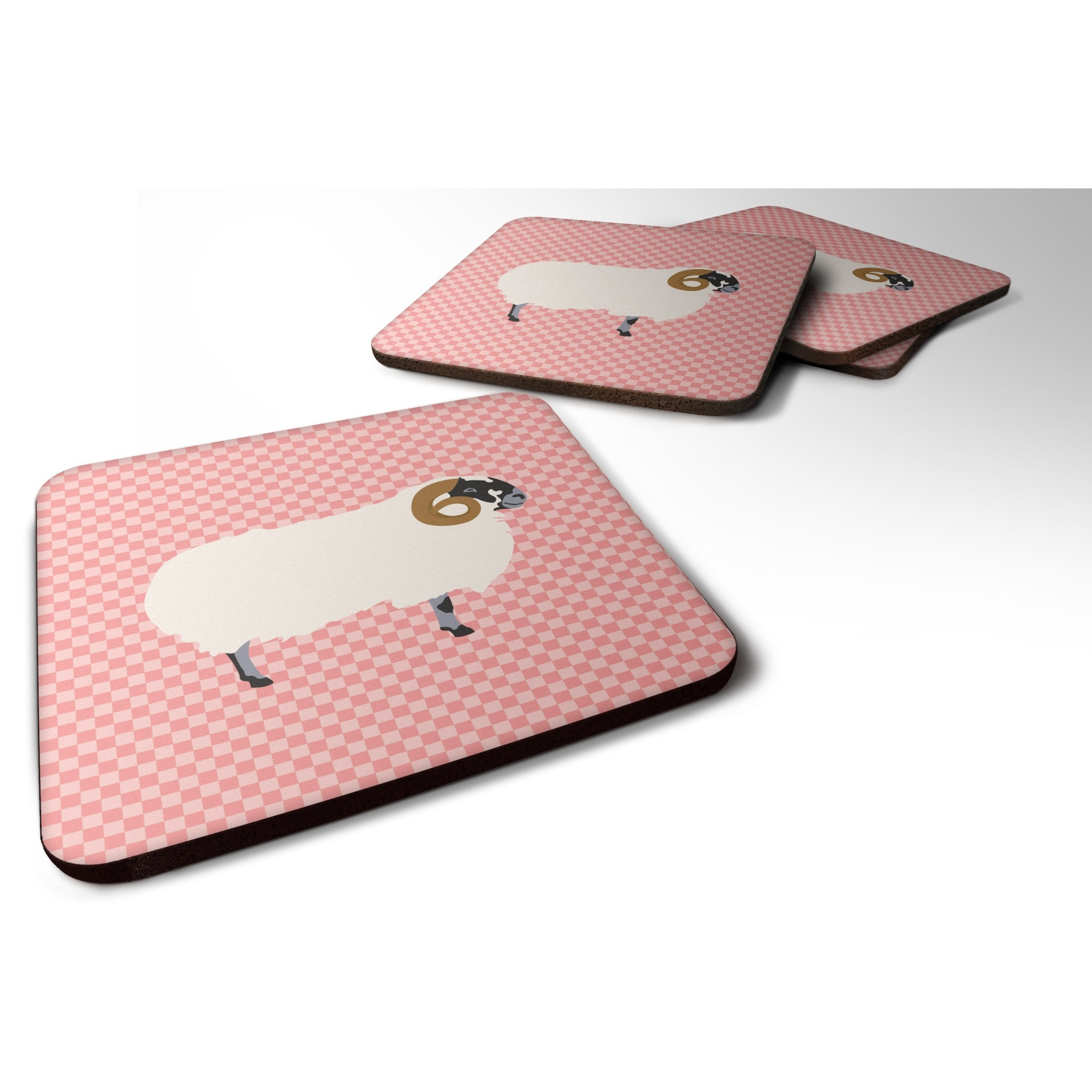 &quotCaroline's Treasures Scottish Blackface Sheep Pink Check Decorative Coasters, 3.5"", Multicolor"
