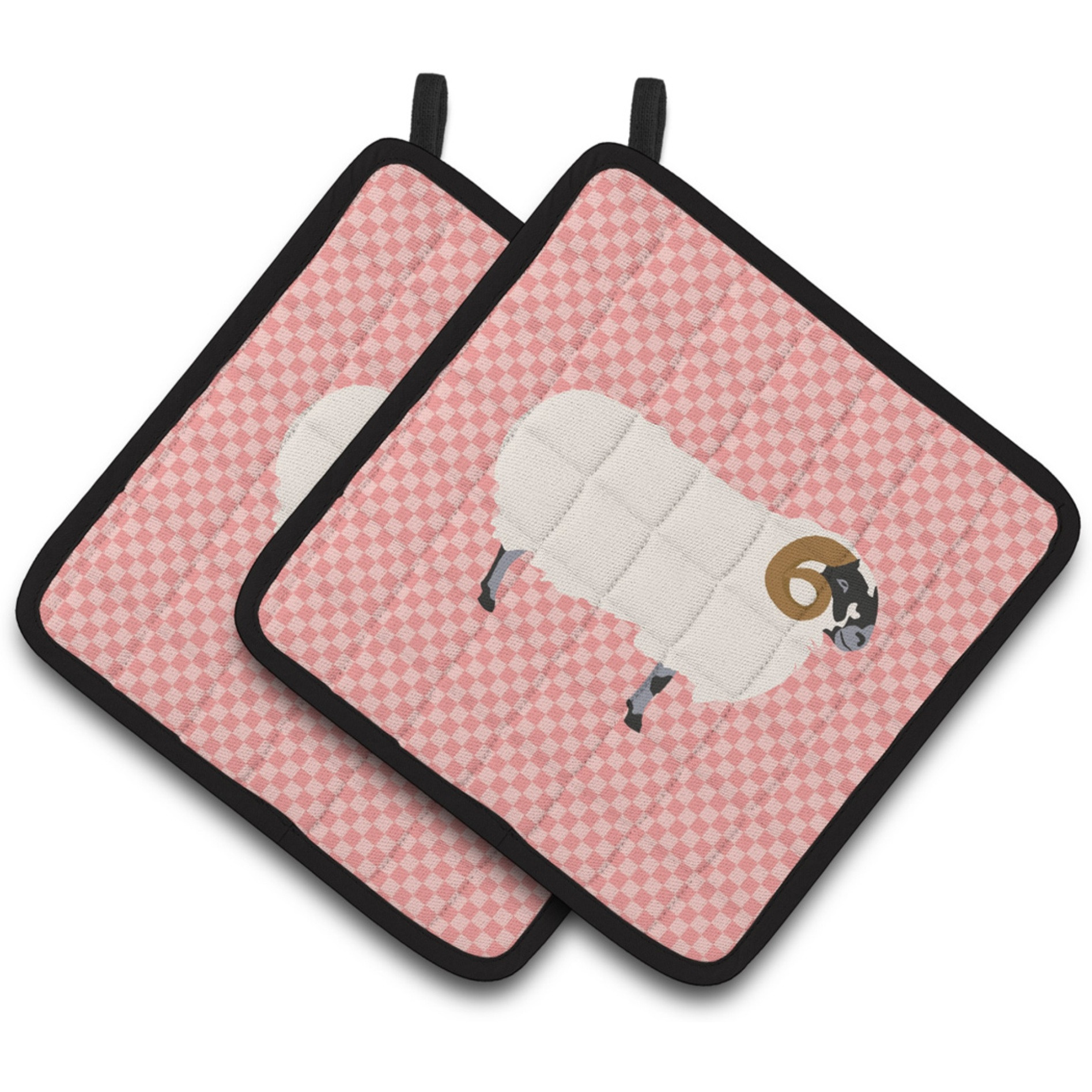 &quotCaroline's Treasures Scottish Blackface Sheep Pink Check Decorated Pot Holder, 7.5"" x 7.5"""