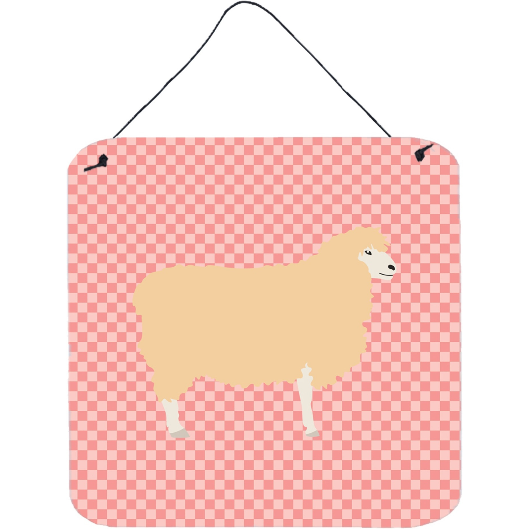 &quotCaroline's Treasures Pink Check English Leicester Longwool Sheep Metal Print, 6"" H x 6"" W"