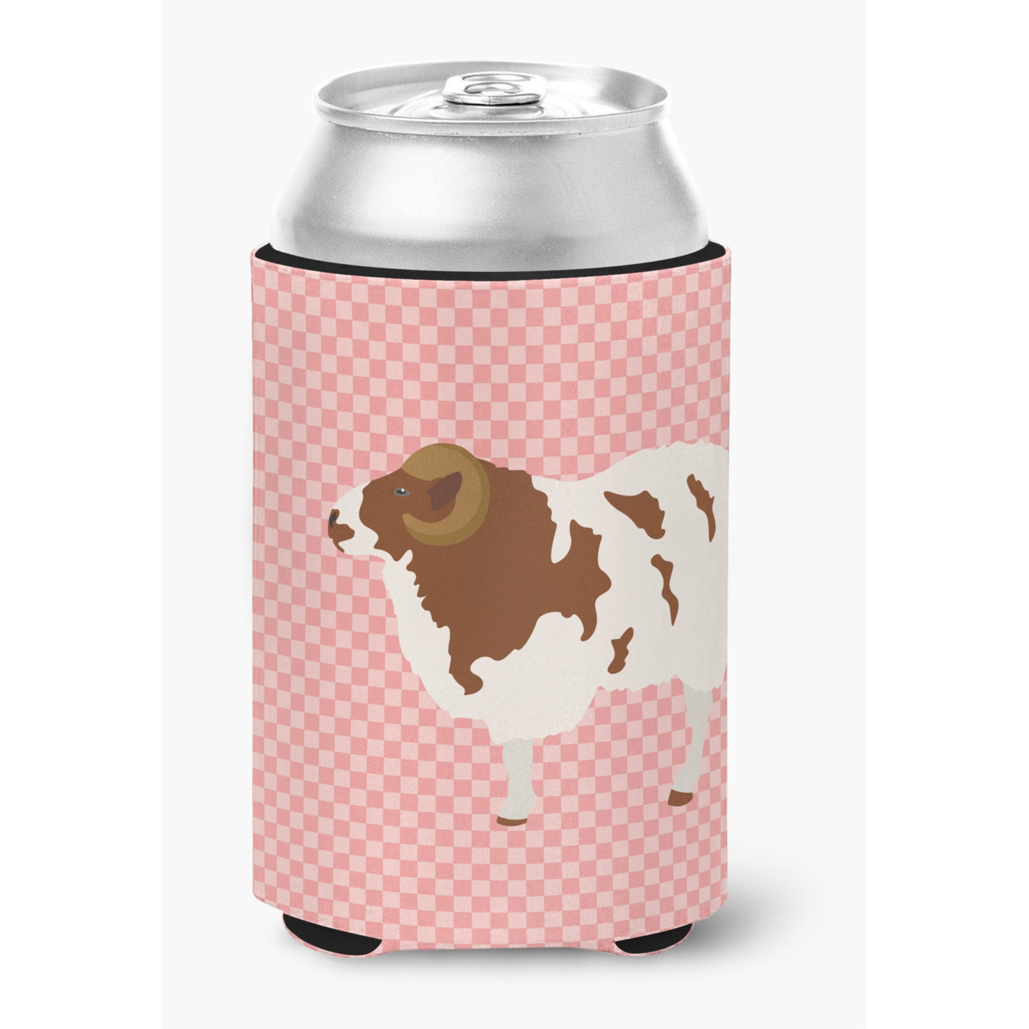 &quotCaroline's Treasures Jacob Sheep Pink Check Decorative Can Hugger, Multicolor"