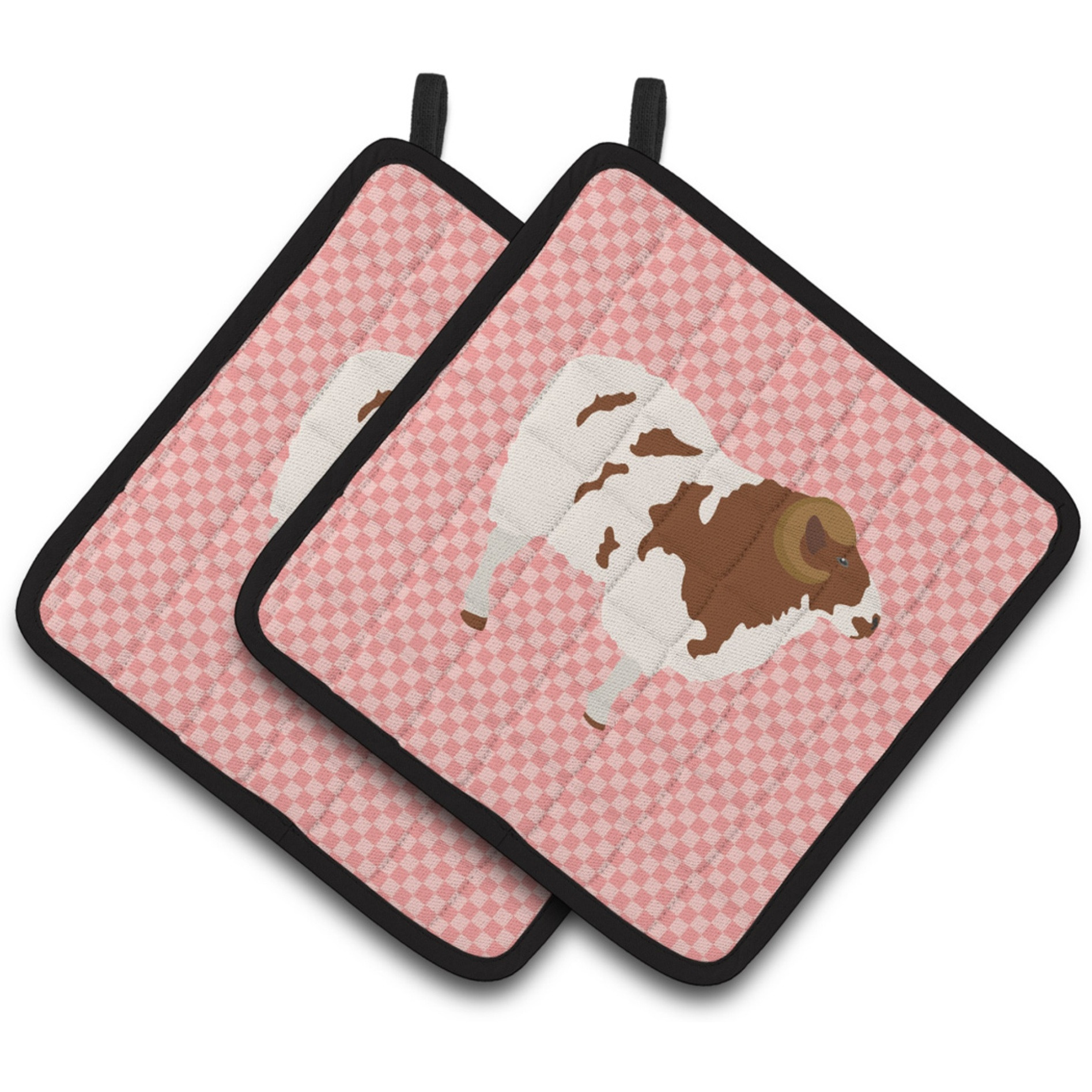 &quotCaroline's Treasures Jacob Sheep Pink Check Decorated Pot Holder, 7.5"" x 7.5"""