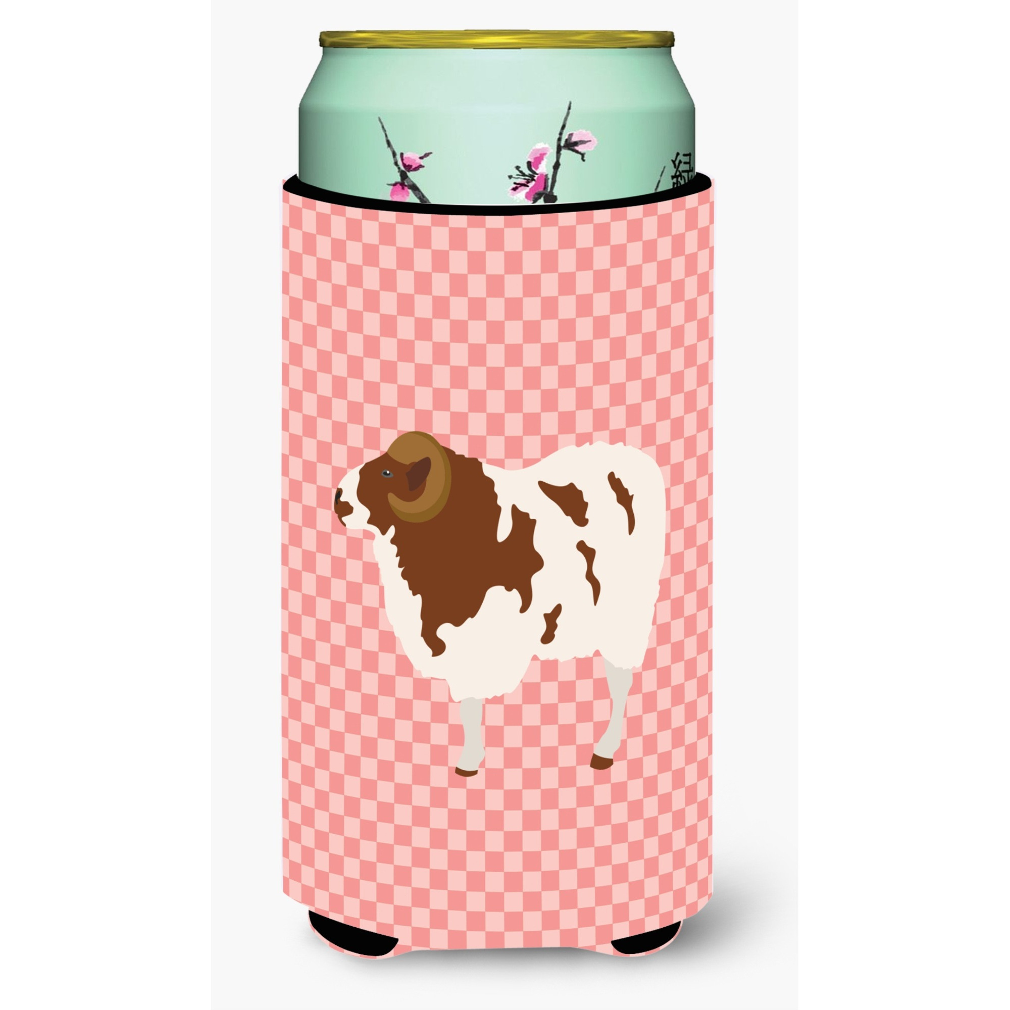 &quotCaroline's Treasures Jacob Sheep Pink Check Decorative Can Hugger, Tall Boy, Multicolor"