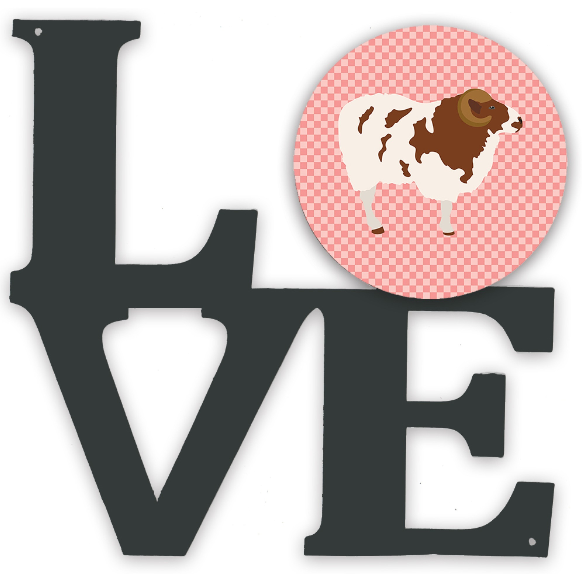 &quotCaroline's Treasures Jacob Sheep Pink Check Metal Artwork Love wall-decor, Multicolor"