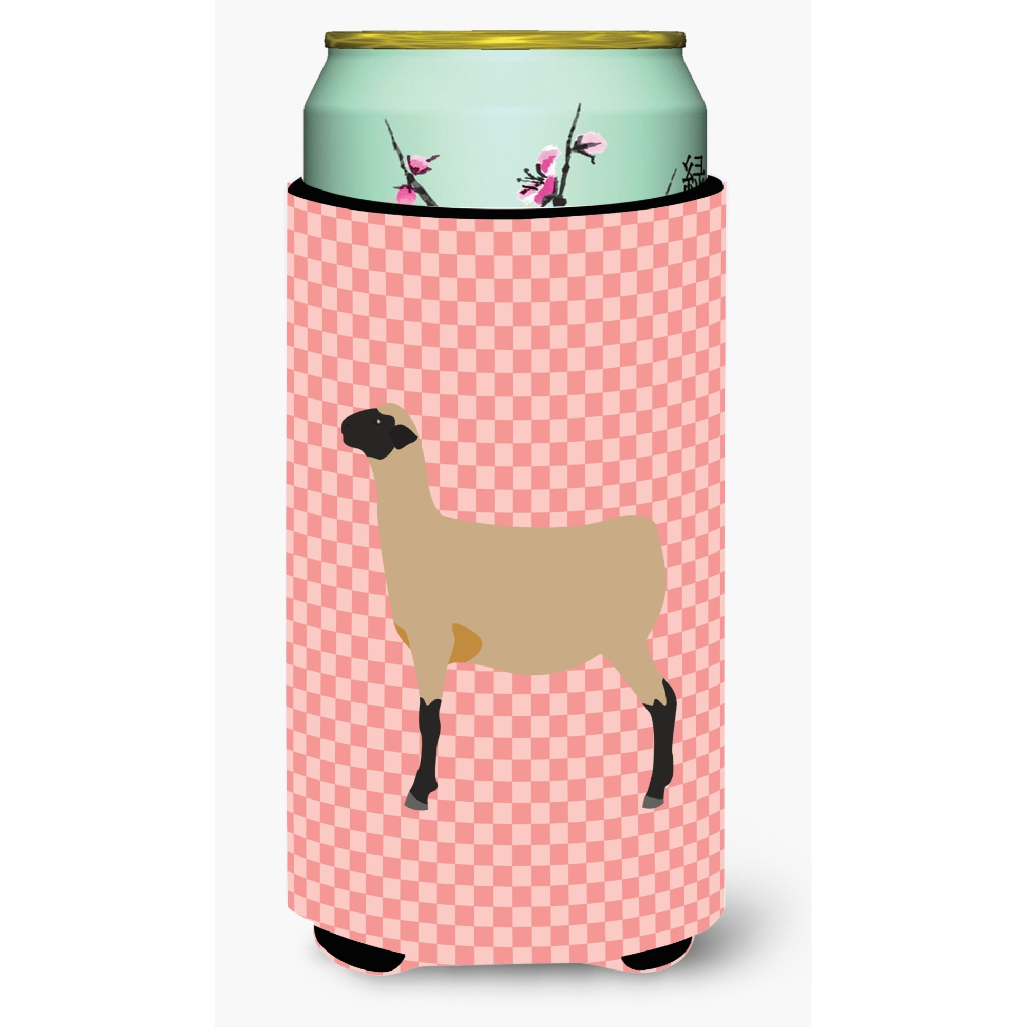 &quotCaroline's Treasures Hampshire Down Sheep Pink Check Decorative Can Hugger, Tall Boy, Multicolor"