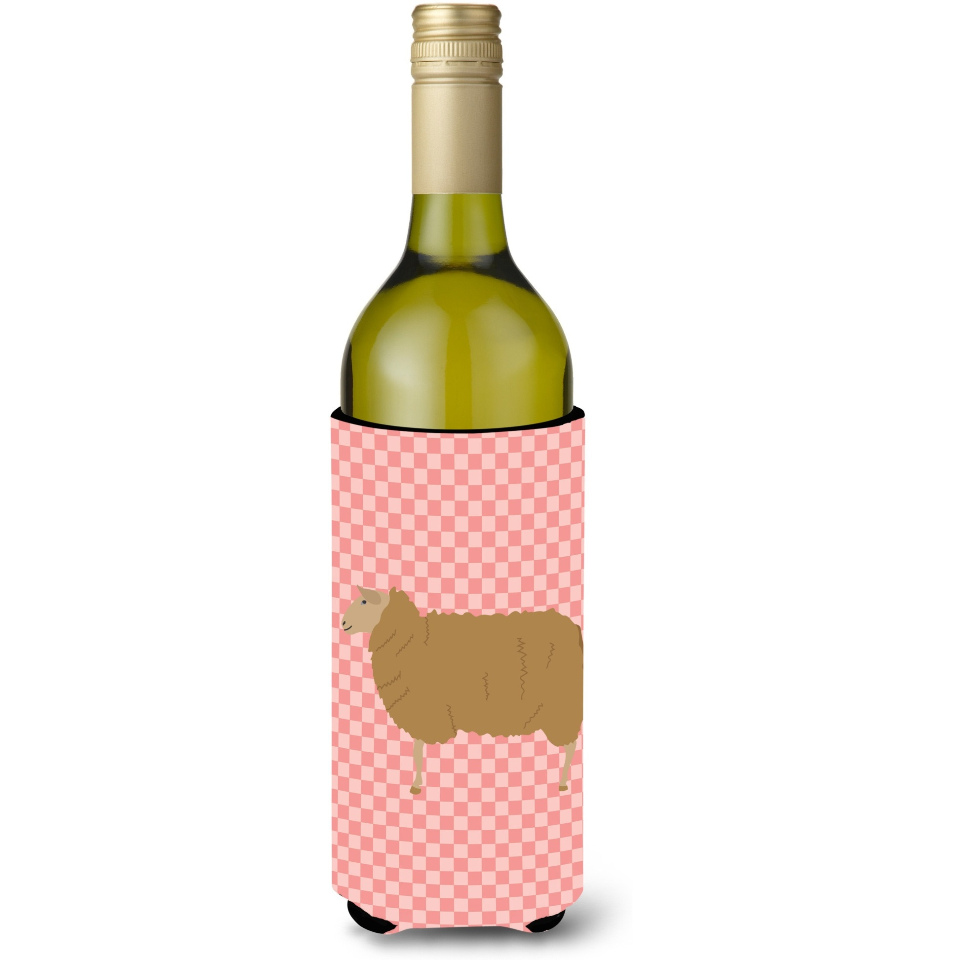 &quotCaroline's Treasures East Friesian Sheep Pink Check Decorative Bottle Hugger, 750 ml, Multicolor"