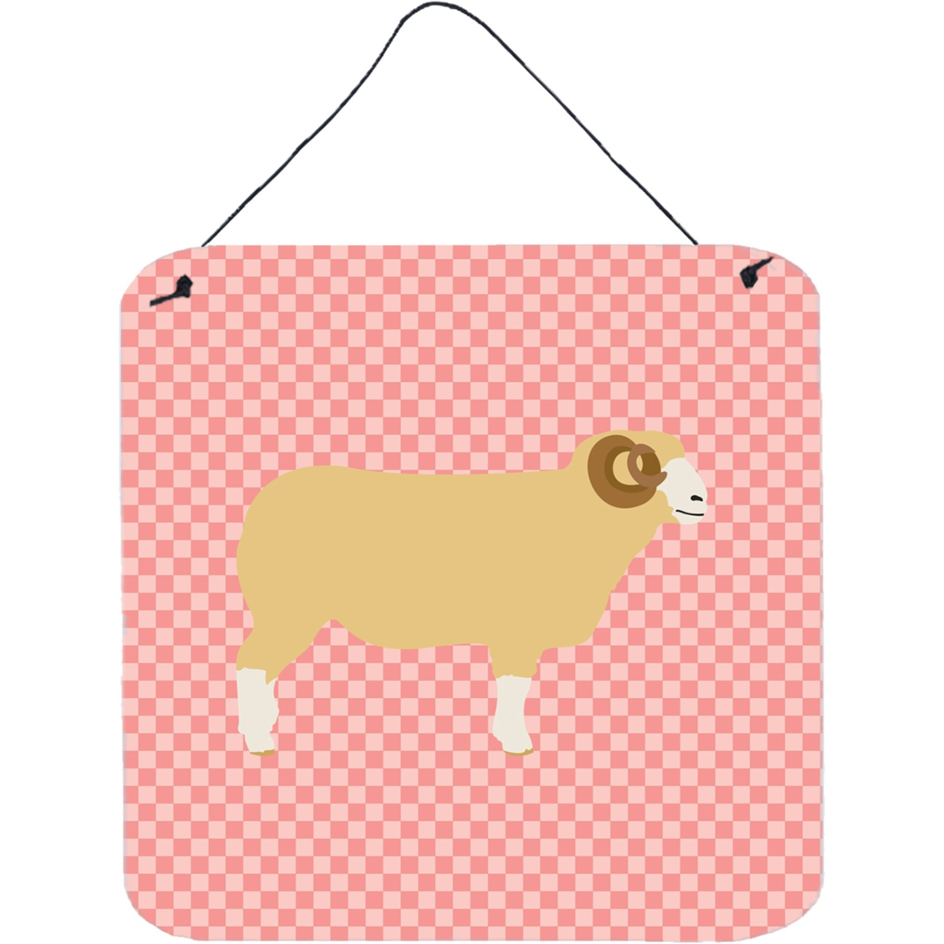 &quotCaroline's Treasures Pink Horned Dorset Sheep Check Metal Print, 6"" H x 6"" W"