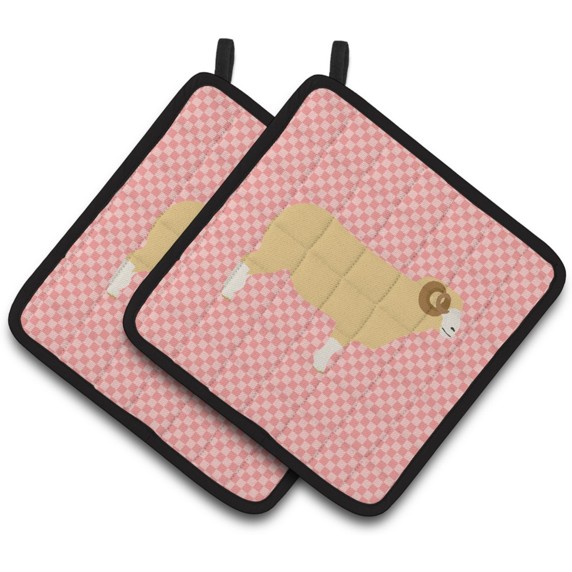 &quotCaroline's Treasures Horned Dorset Sheep Pink Check Decorated Pot Holder, 7.5"" x 7.5"""