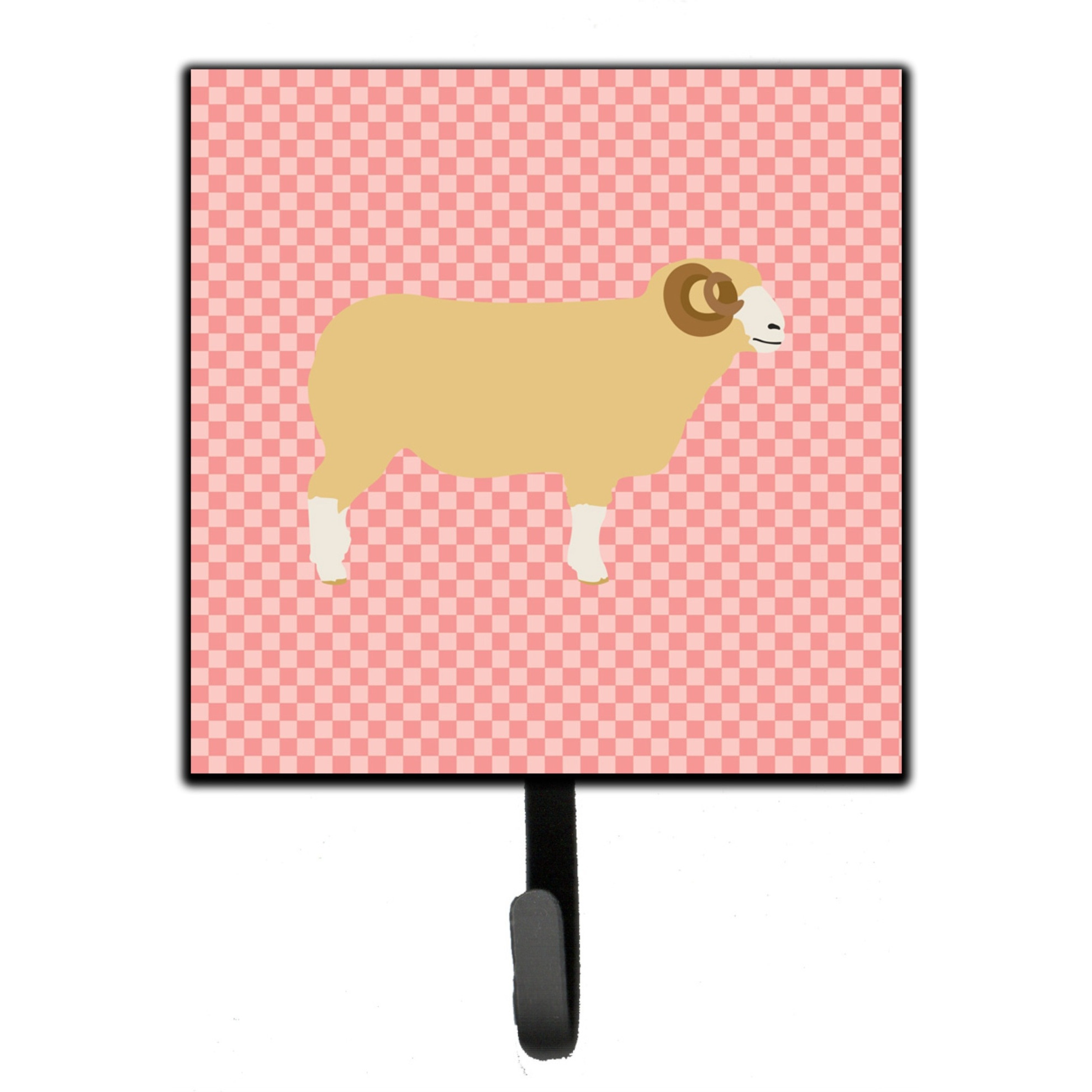 &quotCaroline's Treasures Horned Dorset Sheep Pink Check Wall Hook, Small, Multicolor"