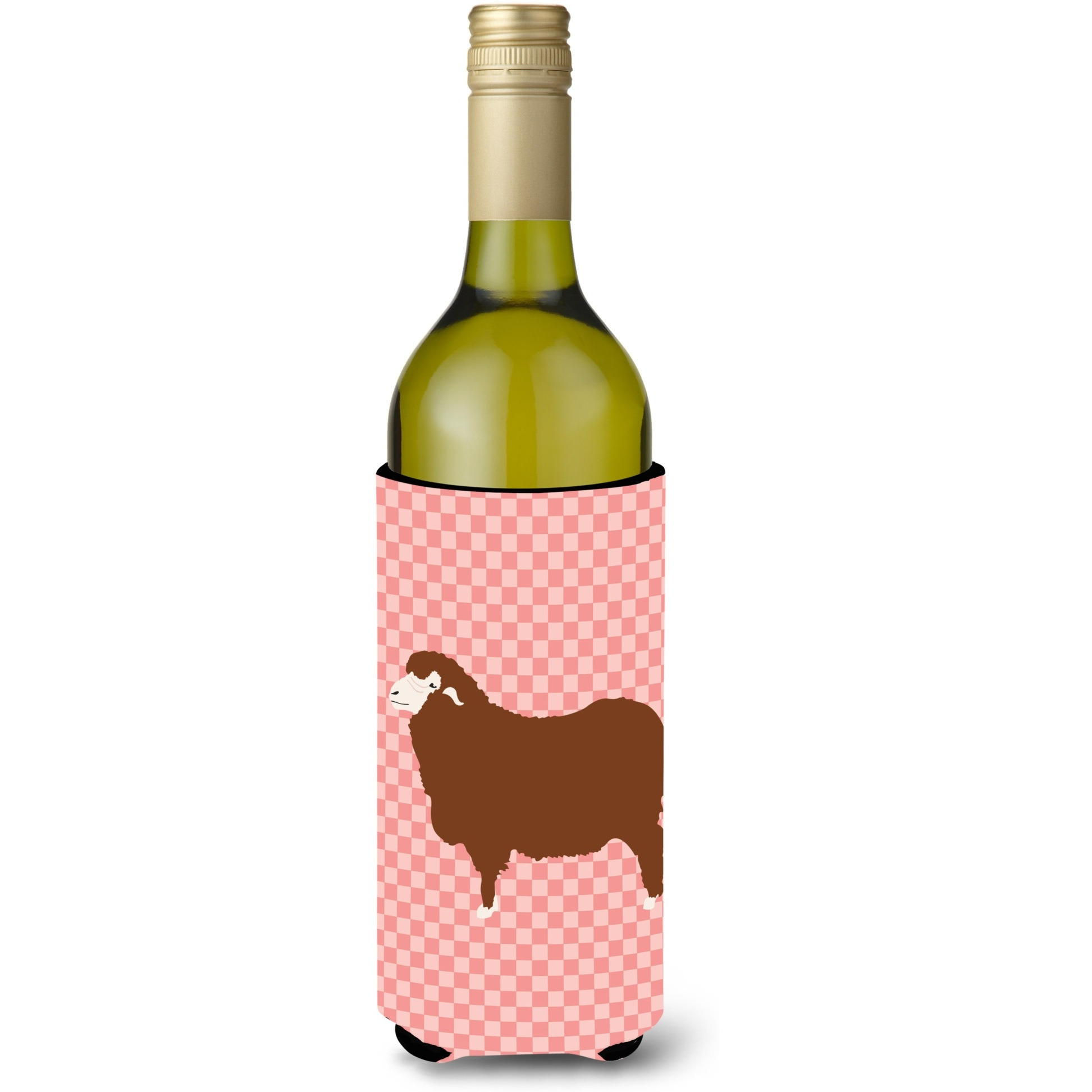 &quotCaroline's Treasures Merino Sheep Pink Check Decorative Bottle Hugger, 750 ml, Multicolor"
