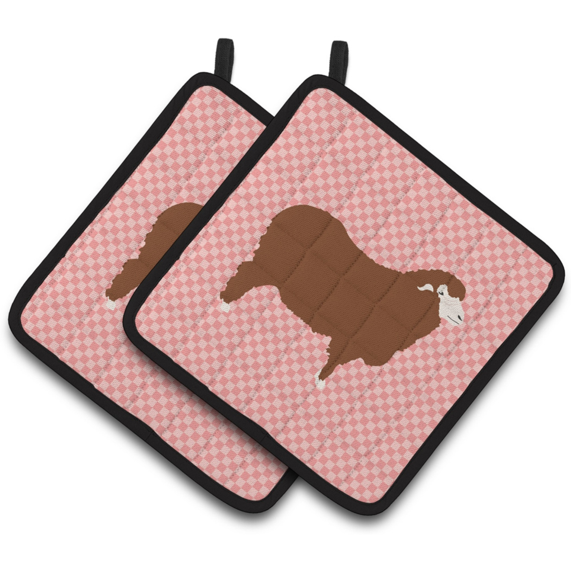 &quotCaroline's Treasures Merino Sheep Pink Check Decorated Pot Holder, 7.5"" x 7.5"""