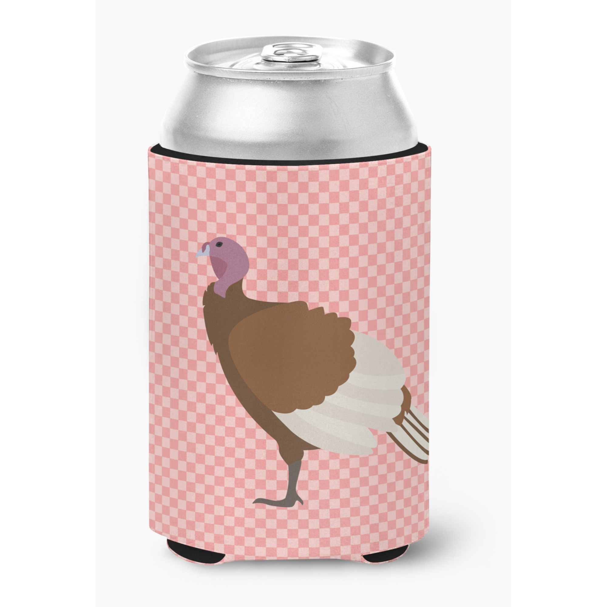 &quotCaroline's Treasures Bourbon Red Turkey Hen Pink Check Decorative Can Hugger, Multicolor"