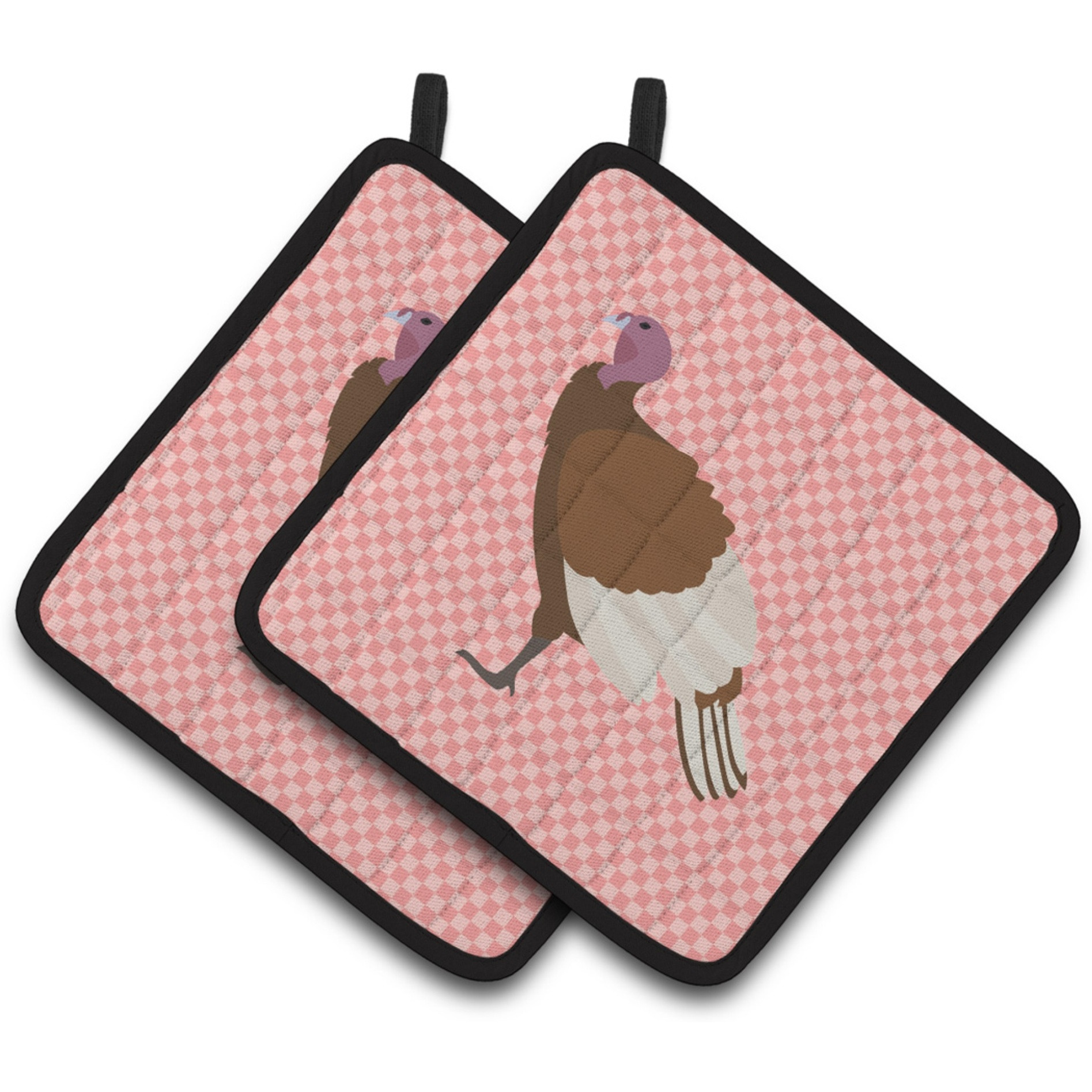 &quotCaroline's Treasures Bourbon Red Turkey Hen Pink Check Decorated Pot Holder, 7.5"" x 7.5"""