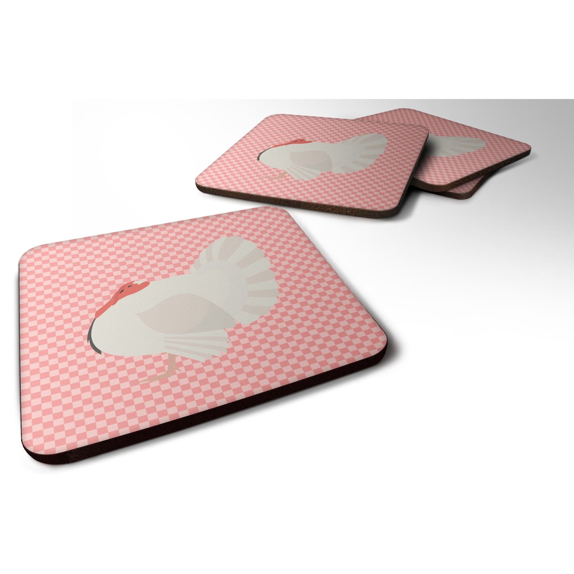 &quotCaroline's Treasures White Holland Turkey Pink Check Decorative coasters, 3.5, Multicolor"