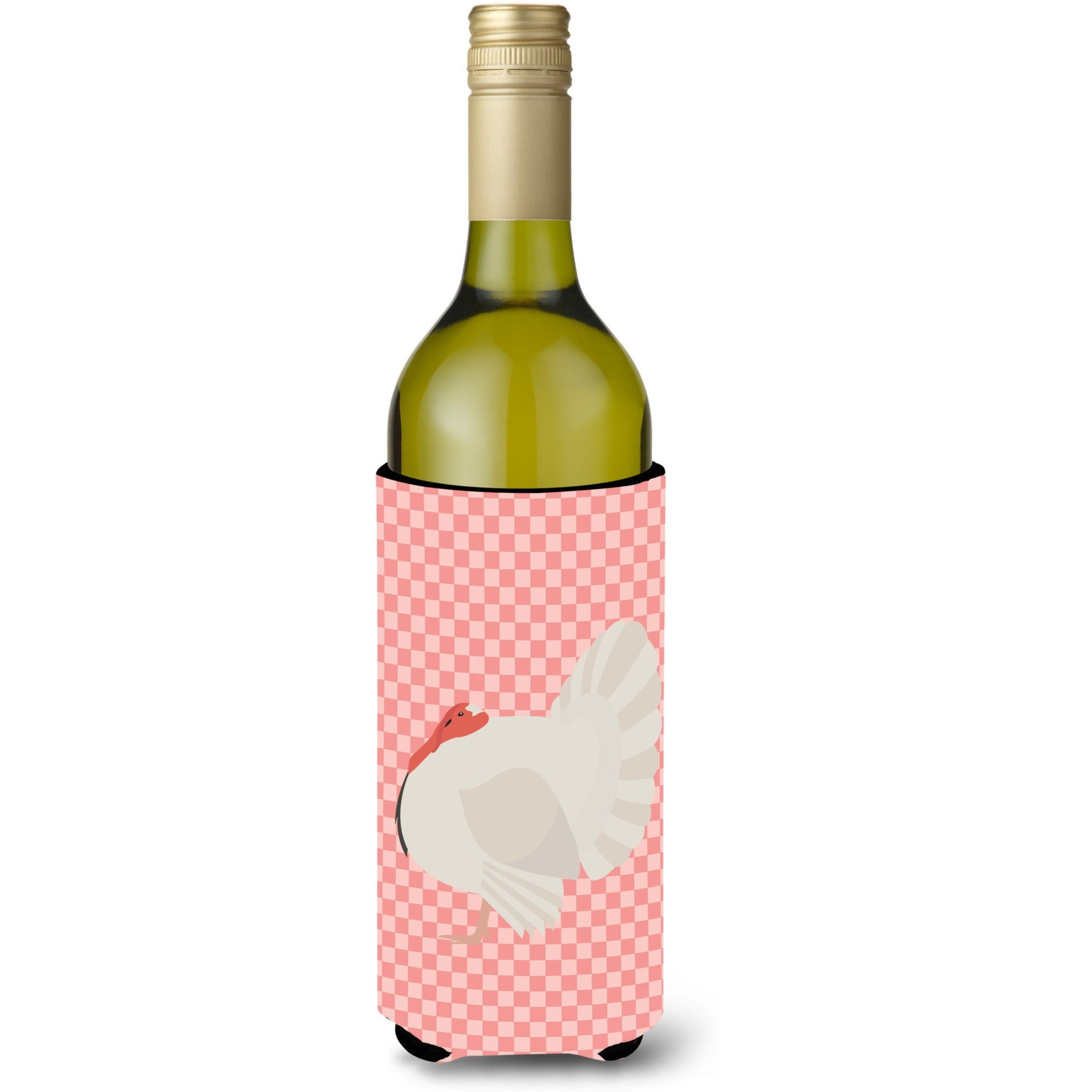 &quotCaroline's Treasures White Holland Turkey Pink Check Decorative Bottle Hugger, 750 ml, Multicolor"