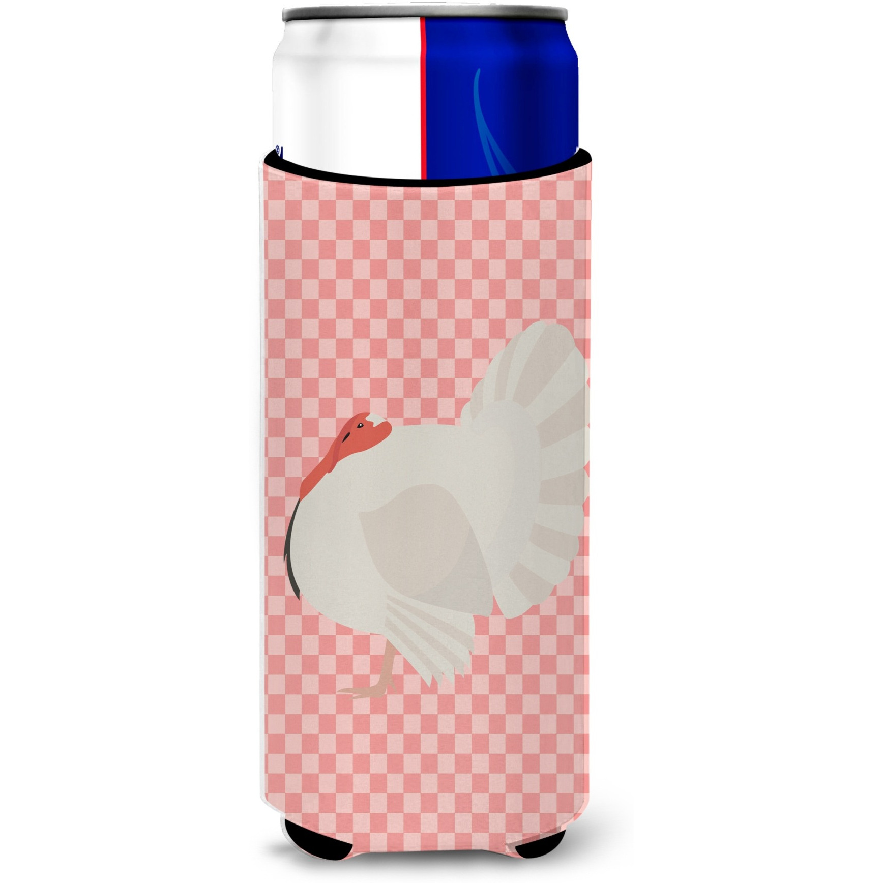 &quotCaroline's Treasures White Holland Turkey Pink Check Decorative Can Hugger, Slim, Multicolor"