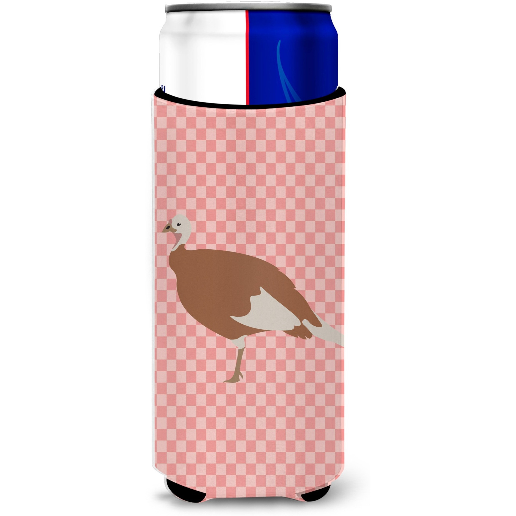 &quotCaroline's Treasures Jersey Buff Turkey Hen Pink Check Decorative Can Hugger, Slim, Multicolor"