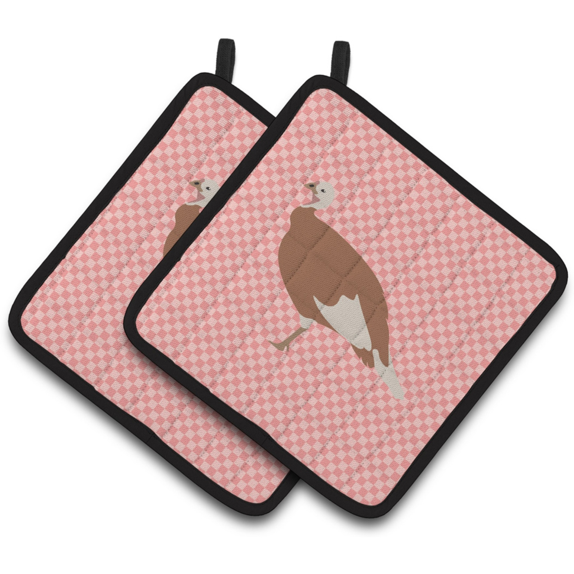 &quotCaroline's Treasures Jersey Buff Turkey Hen Pink Check Decorated Pot Holder, 7.5"" x 7.5"""