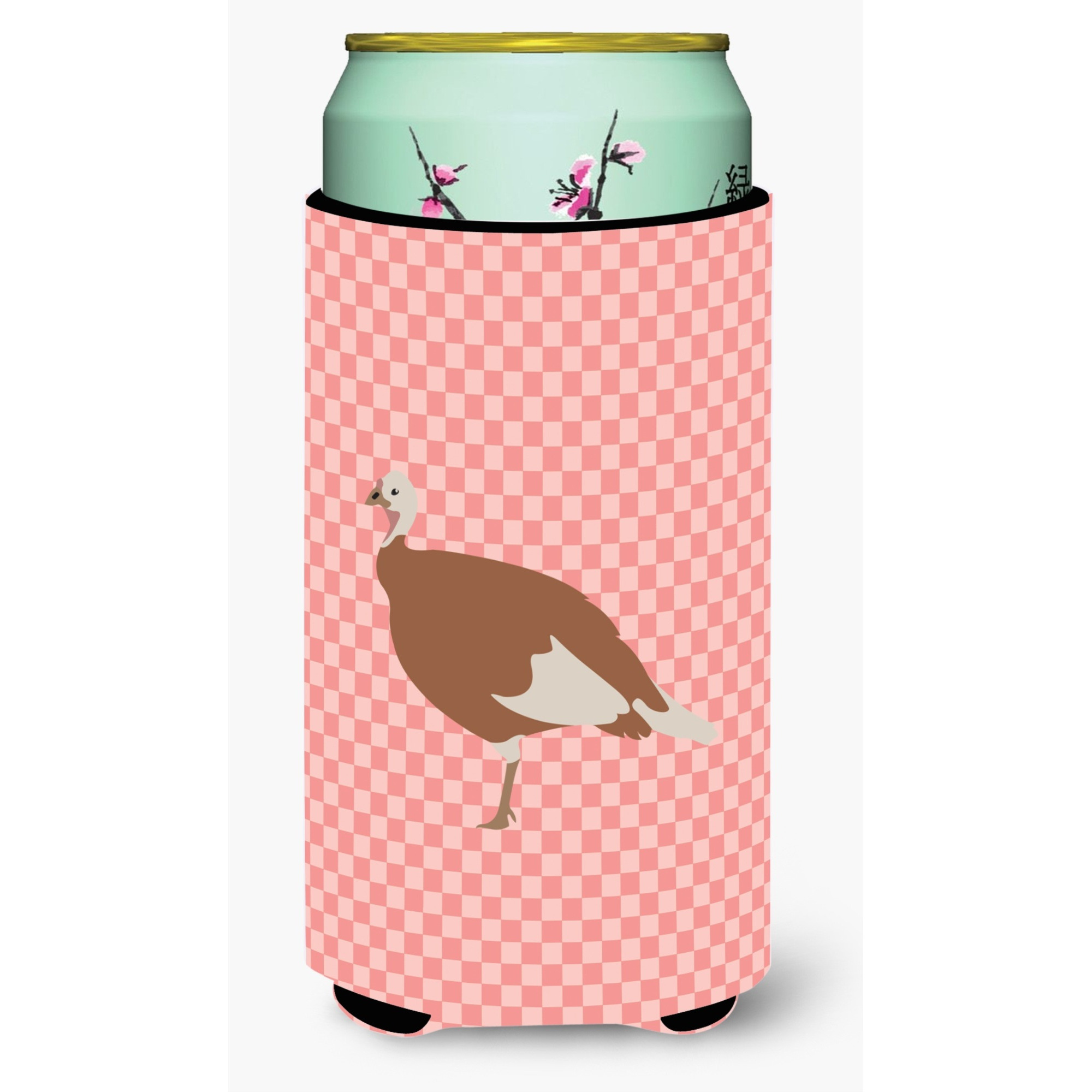 &quotCaroline's Treasures Jersey Buff Turkey Hen Pink Check Decorative Can Hugger, Tall Boy, Multicolor"