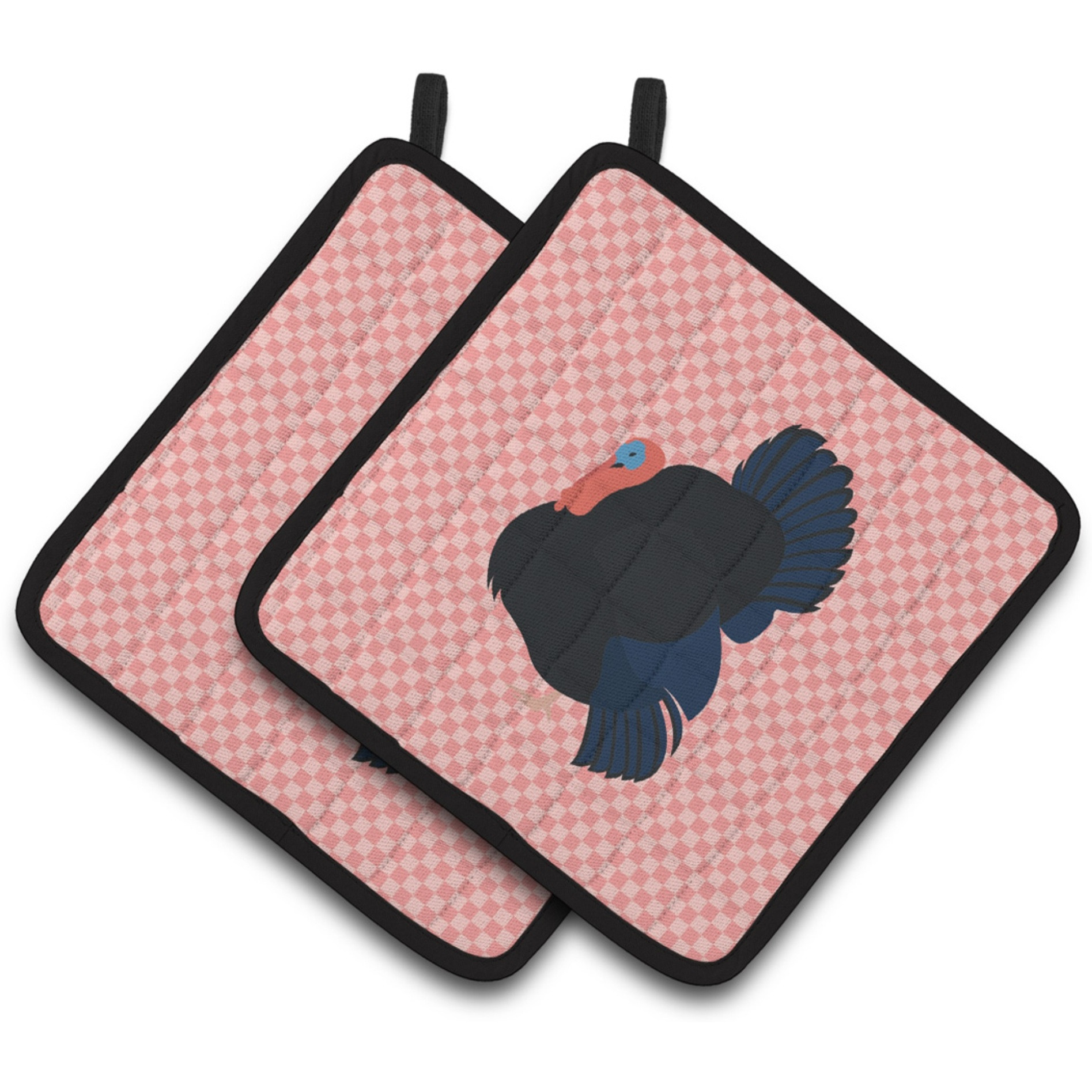 &quotCaroline's Treasures Norfolk Black Turkey Pink Check Decorated Pot Holder, 7.5"" x 7.5"""