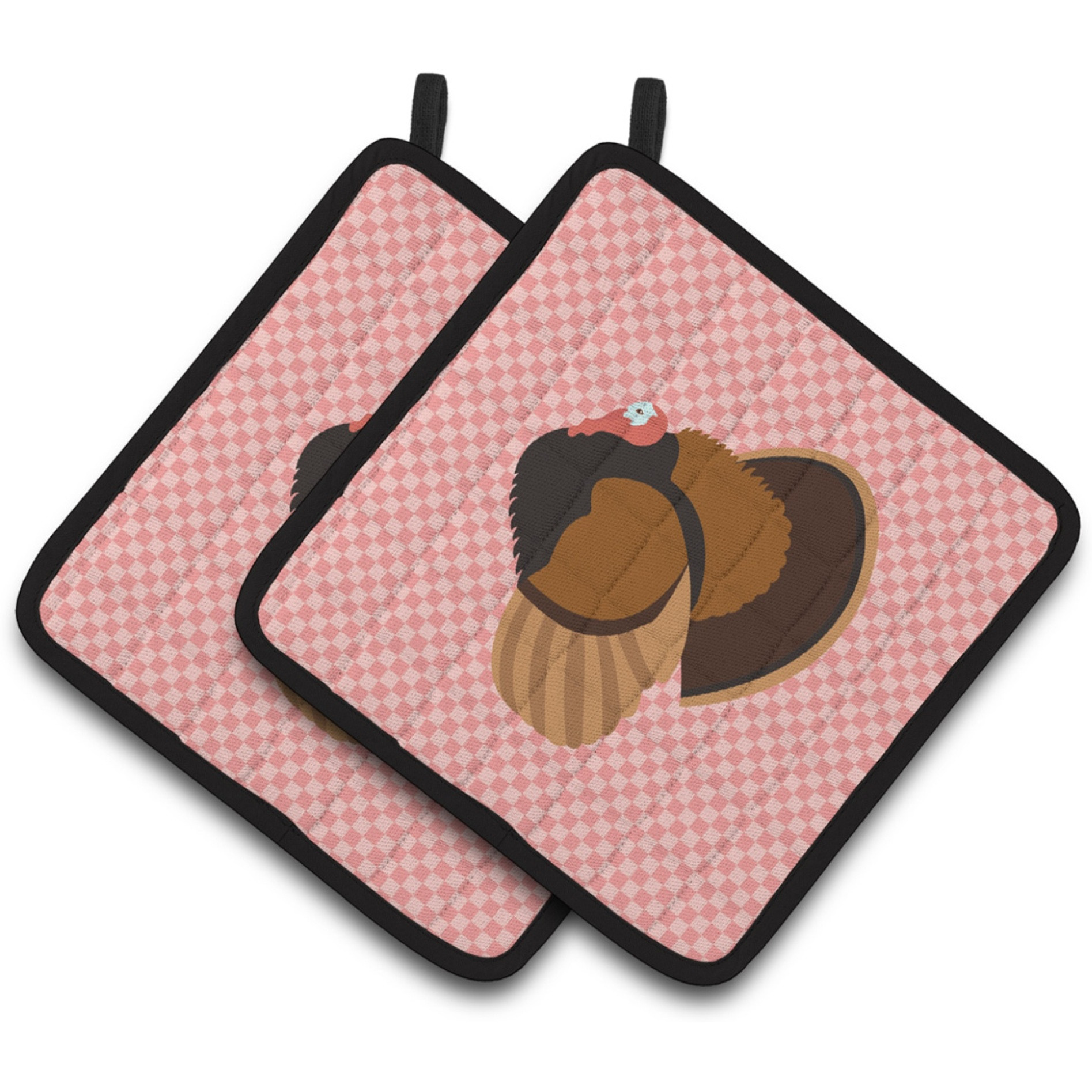 &quotCaroline's Treasures Bronze Turkey Pink Check Decorated Pot Holder, 7.5"" x 7.5"""