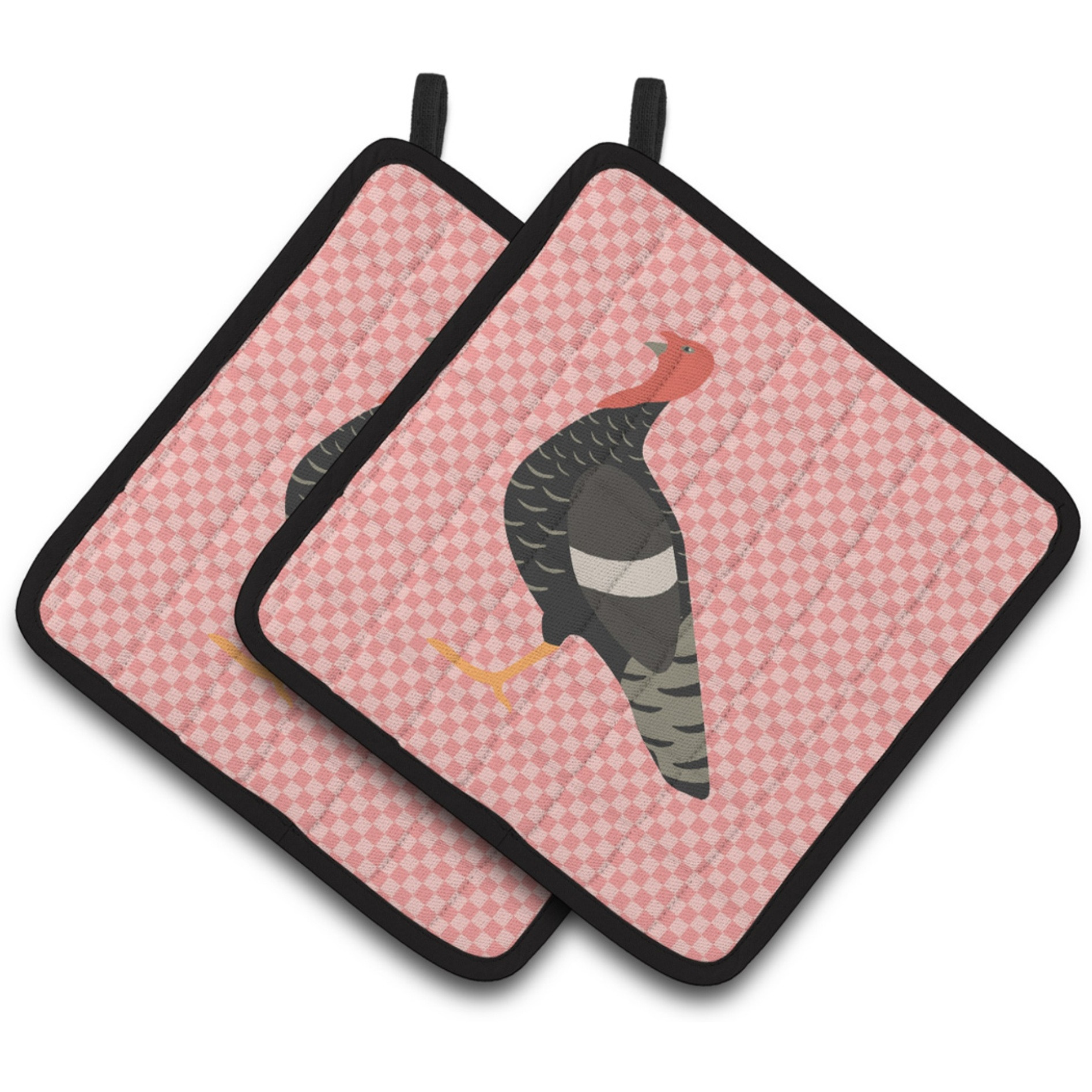 &quotCaroline's Treasures Marragansett Turkey Pink Check Decorated Pot Holder, 7.5"" x 7.5"""