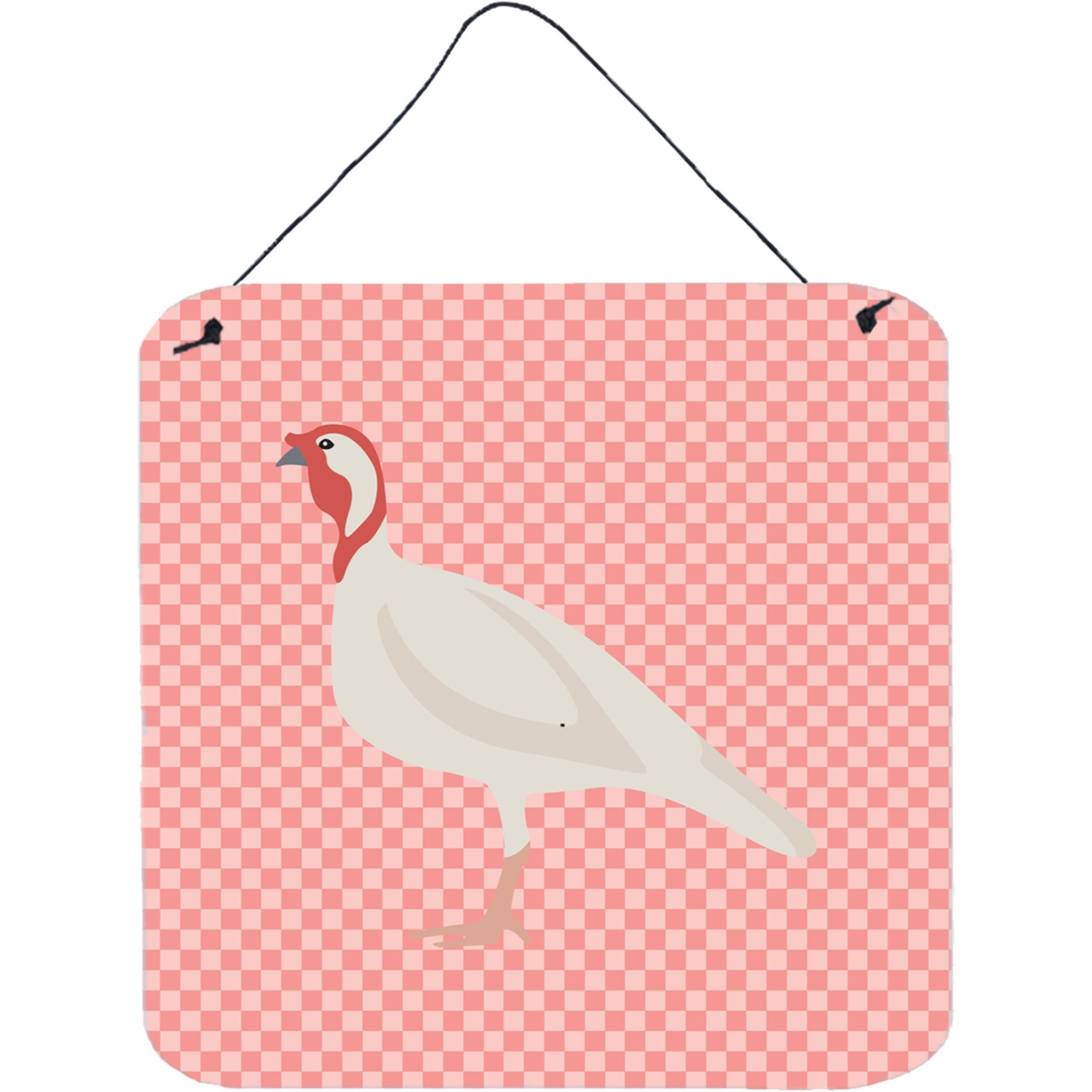&quotCaroline's Treasures Pink Check Beltsville Small White Turkey Hen Metal Print, 6"" H x 6"" W"