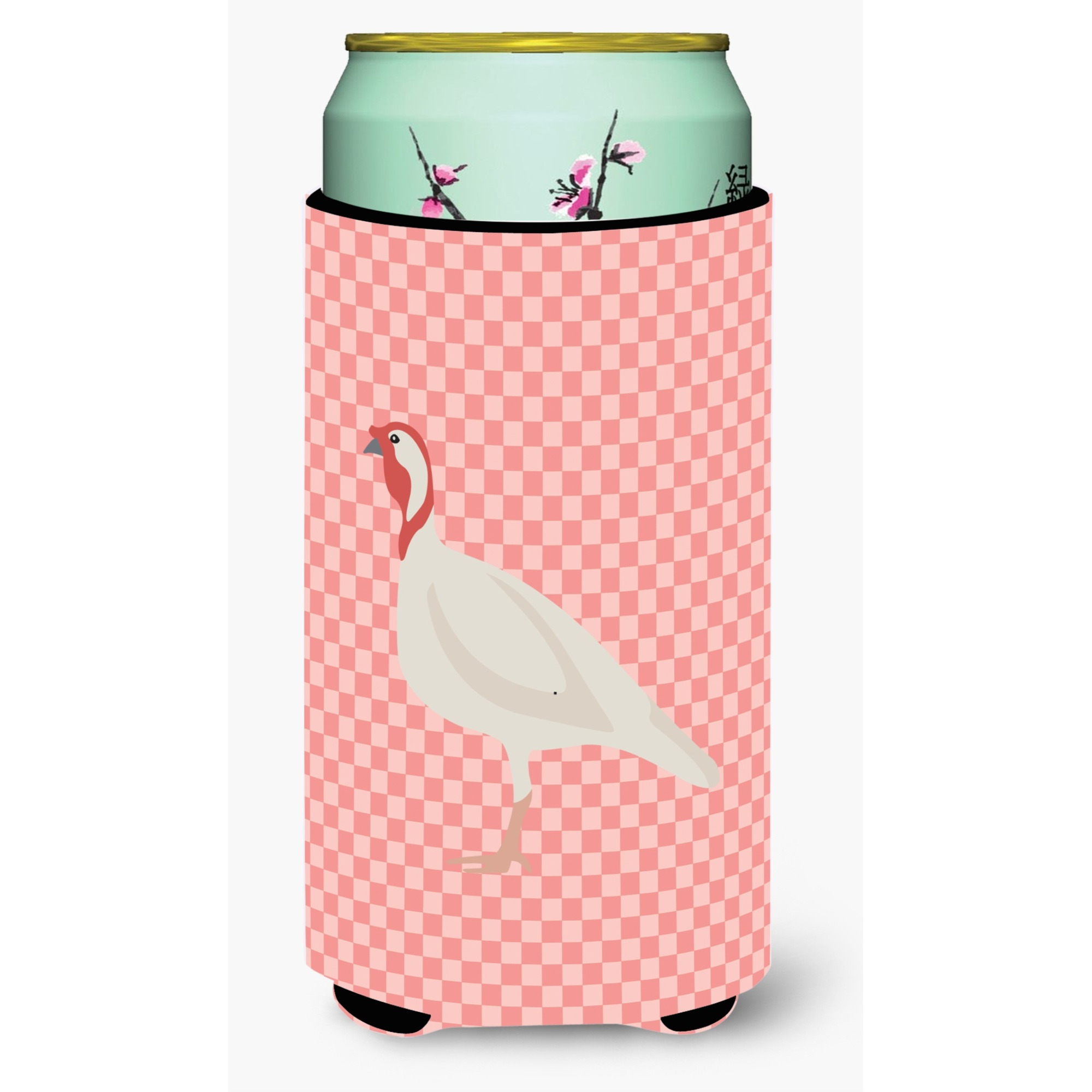 &quotCaroline's Treasures Beltsville Small White Turkey Hen Pink Check Decorative Can Hugger, Tall Boy, Multicolor"