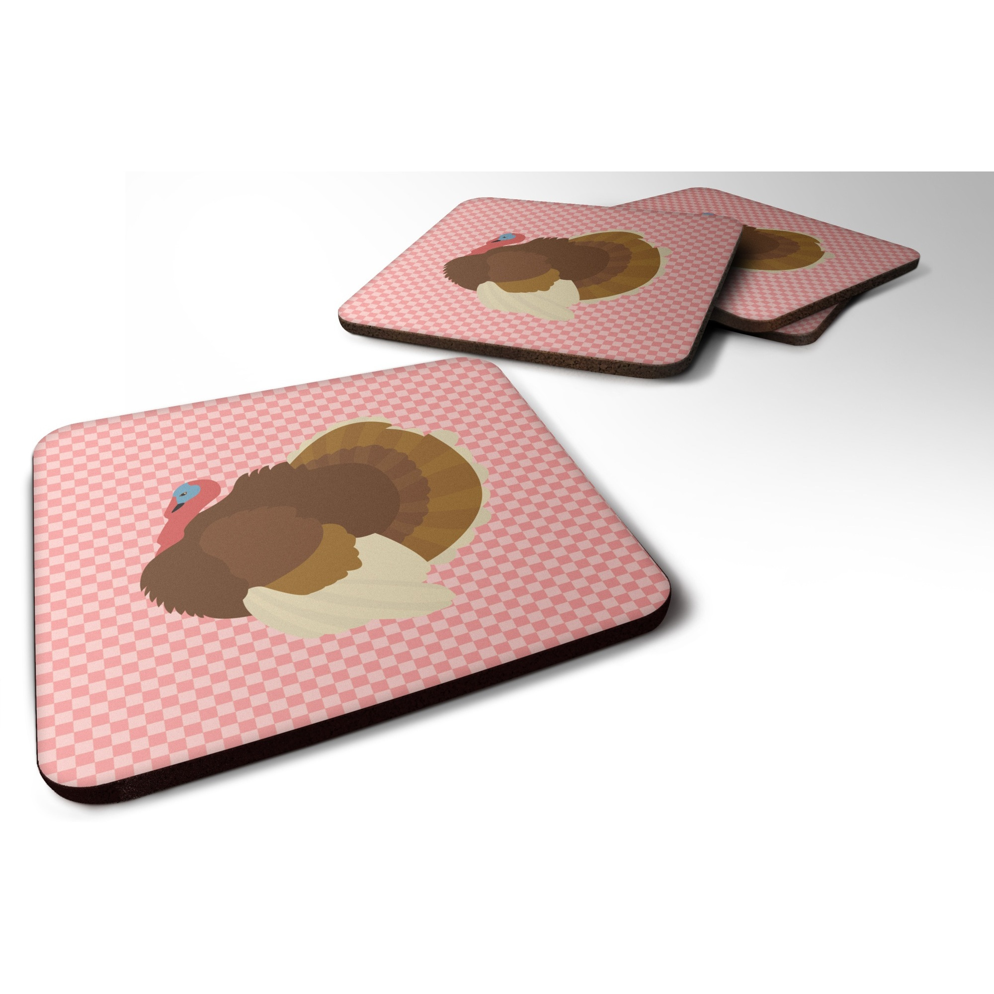 &quotCaroline's Treasures French Turkey Dindon Pink Check Decorative Coasters, 3.5"", Multicolor"