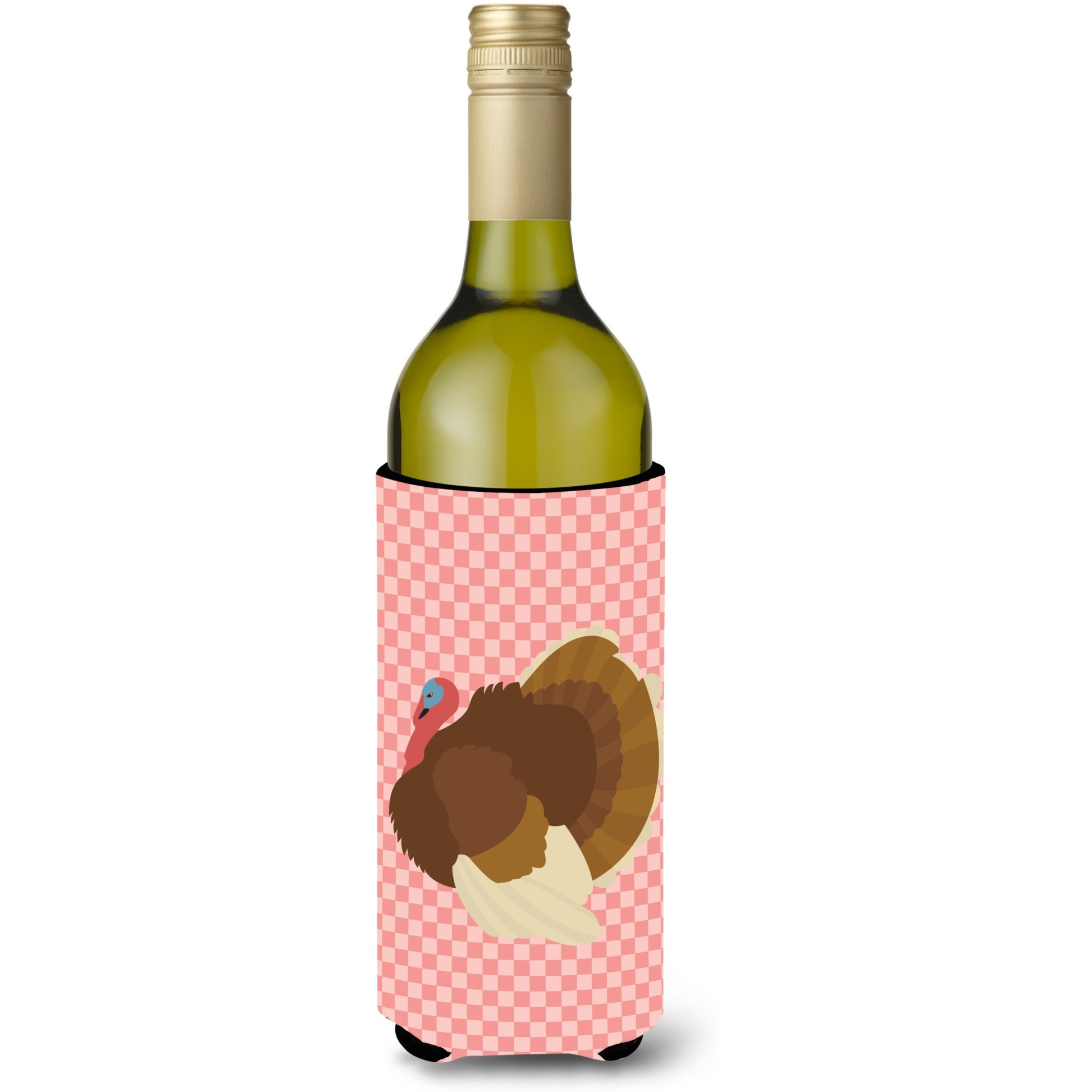 &quotCaroline's Treasures French Turkey Dindon Pink Check Decorative Bottle Hugger, 750 ml, Multicolor"