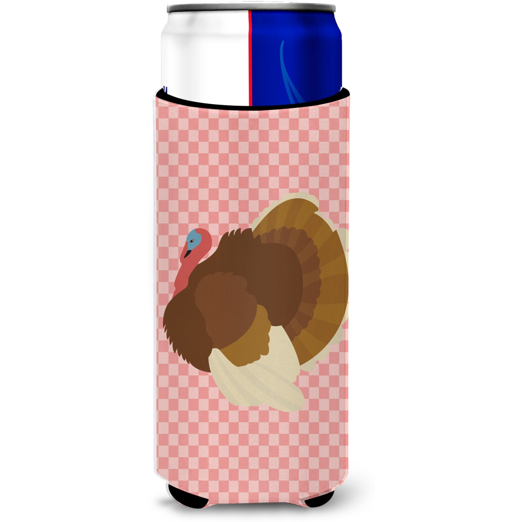 &quotCaroline's Treasures French Turkey Dindon Pink Check Decorative Can Hugger, Slim, Multicolor"